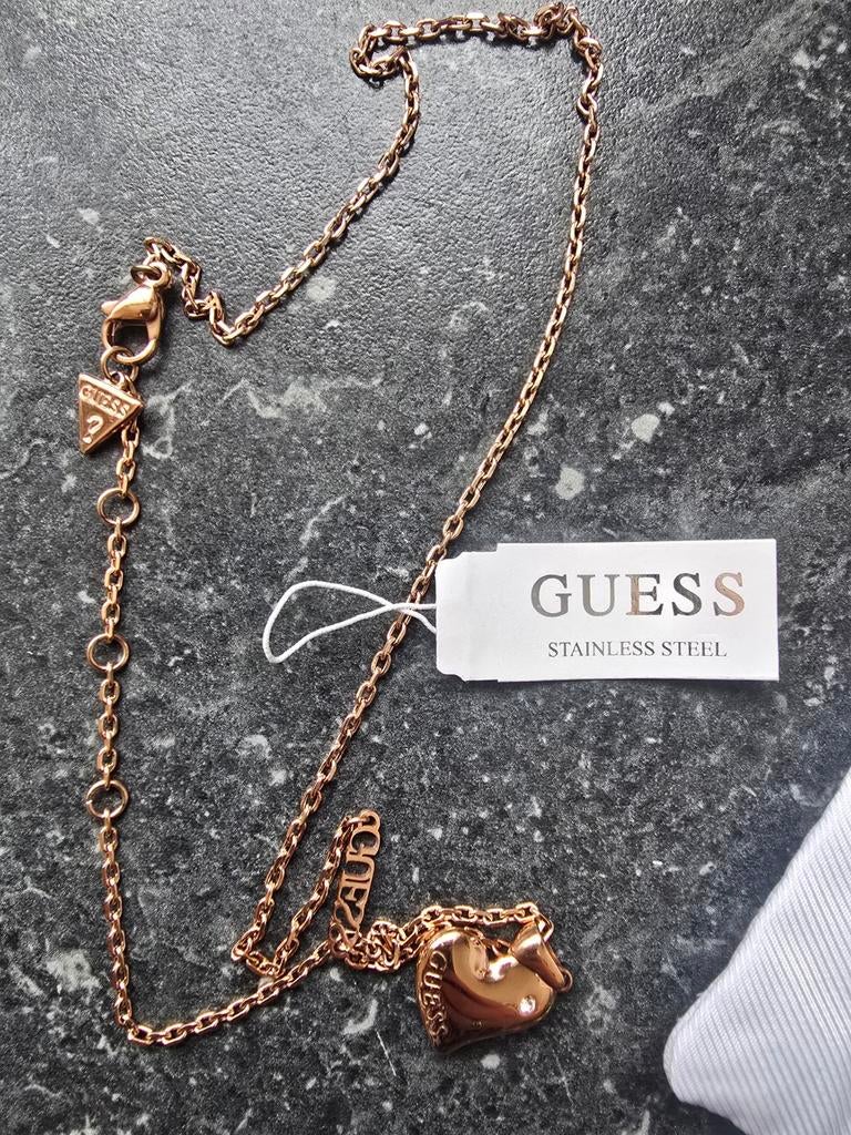 Guess Ketting Roségoud met Hart Hanger, Overige materialen, Nieuw, Ophalen of Verzenden, Roze