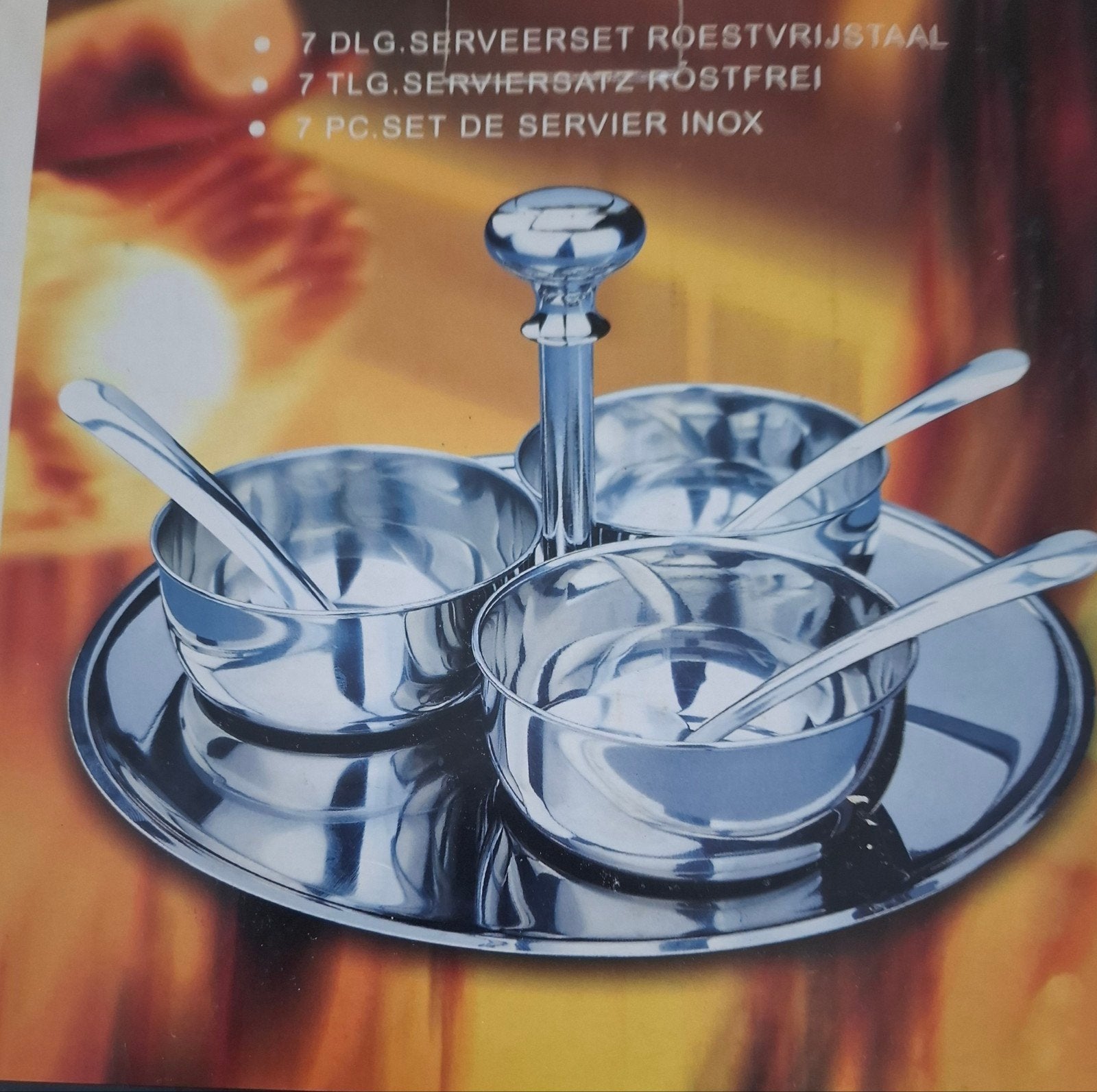 7 delig serveerset roest vrijstaal, Ophalen of Verzenden