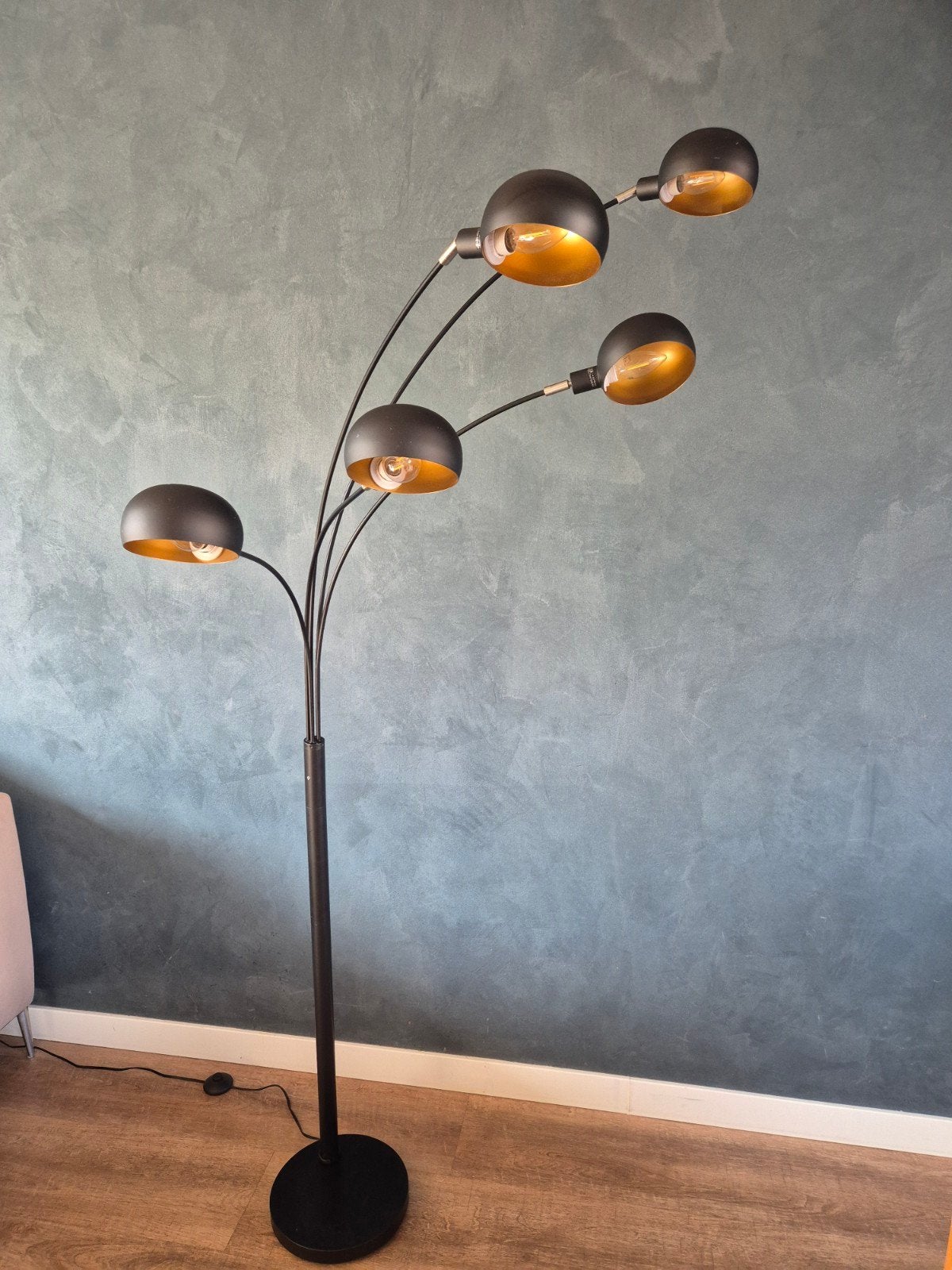 Moderne booglamp / vloerlamp met 5 lichtpunten - Zwart/Goud, Huis en Inrichting, Lampen | Vloerlampen, Ophalen, Modern, Industrieel