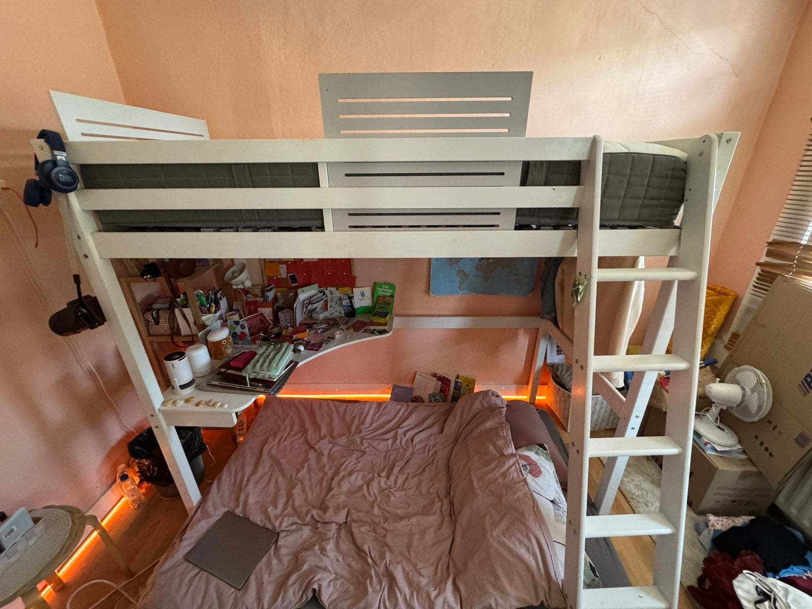 Hoogslaper met bureau (+matras), Ophalen, 100 cm, Hoogslaper, Eenpersoons