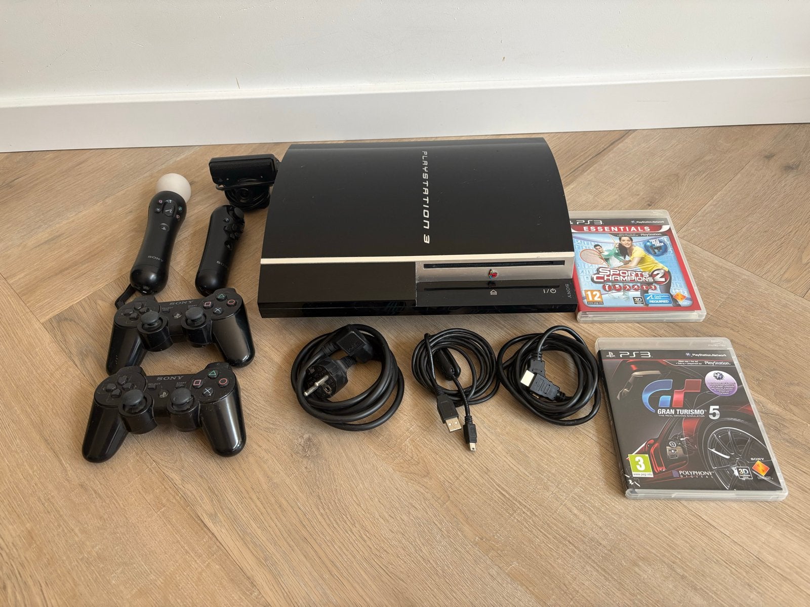 PlayStation 3 met 2 controllers en 2 games, Ophalen, Met 2 controllers, 250 GB, Slim