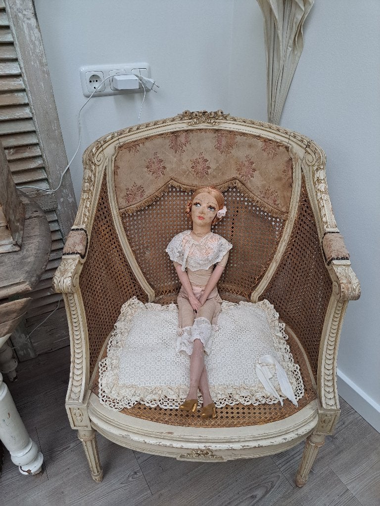 Stoel, brocante, supermooi met hele mooie stof,, Antiek en Kunst, Ophalen