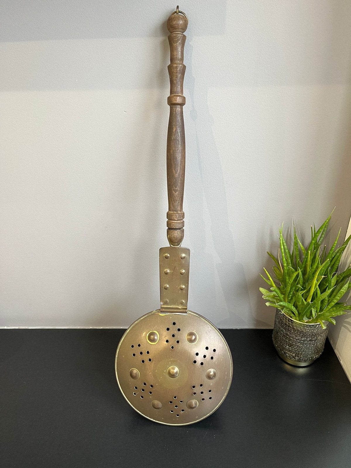 Antieke Koperen Beddenpan met Houten Steel, Ophalen of Verzenden