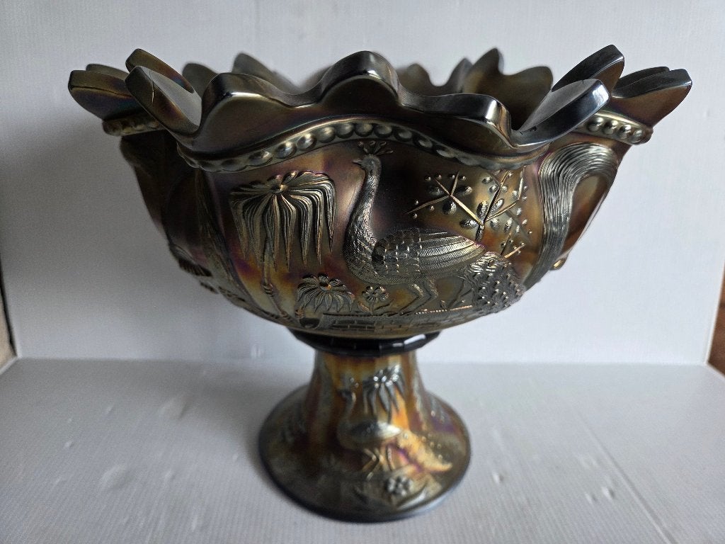 Northwood Carnival Glazen Pauw bij de Fountain Punch Bowl, Antiek en Kunst, Ophalen of Verzenden