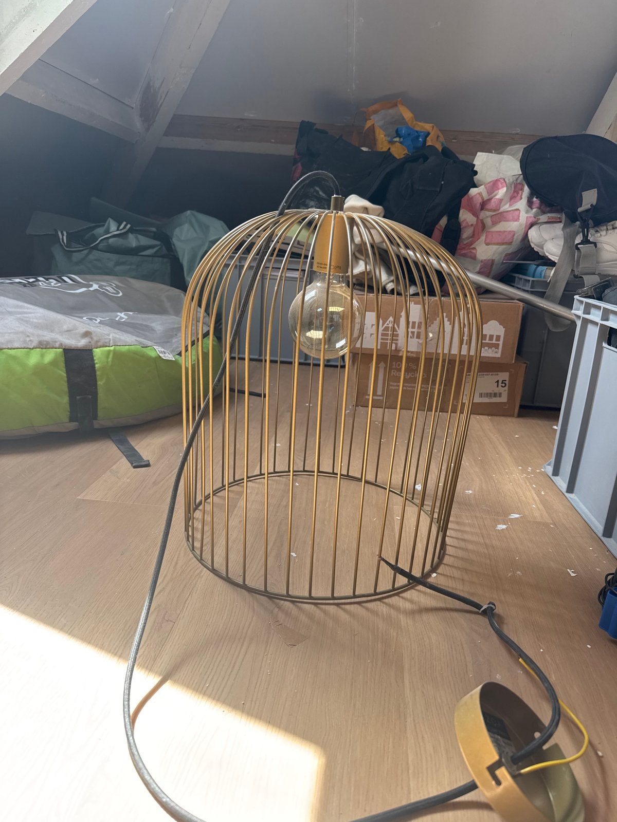 QAZOA Hanglamp Kooi Design Goudkleurig E27 Fitting, Ophalen, Gebruikt, Metaal, E27 (groot)