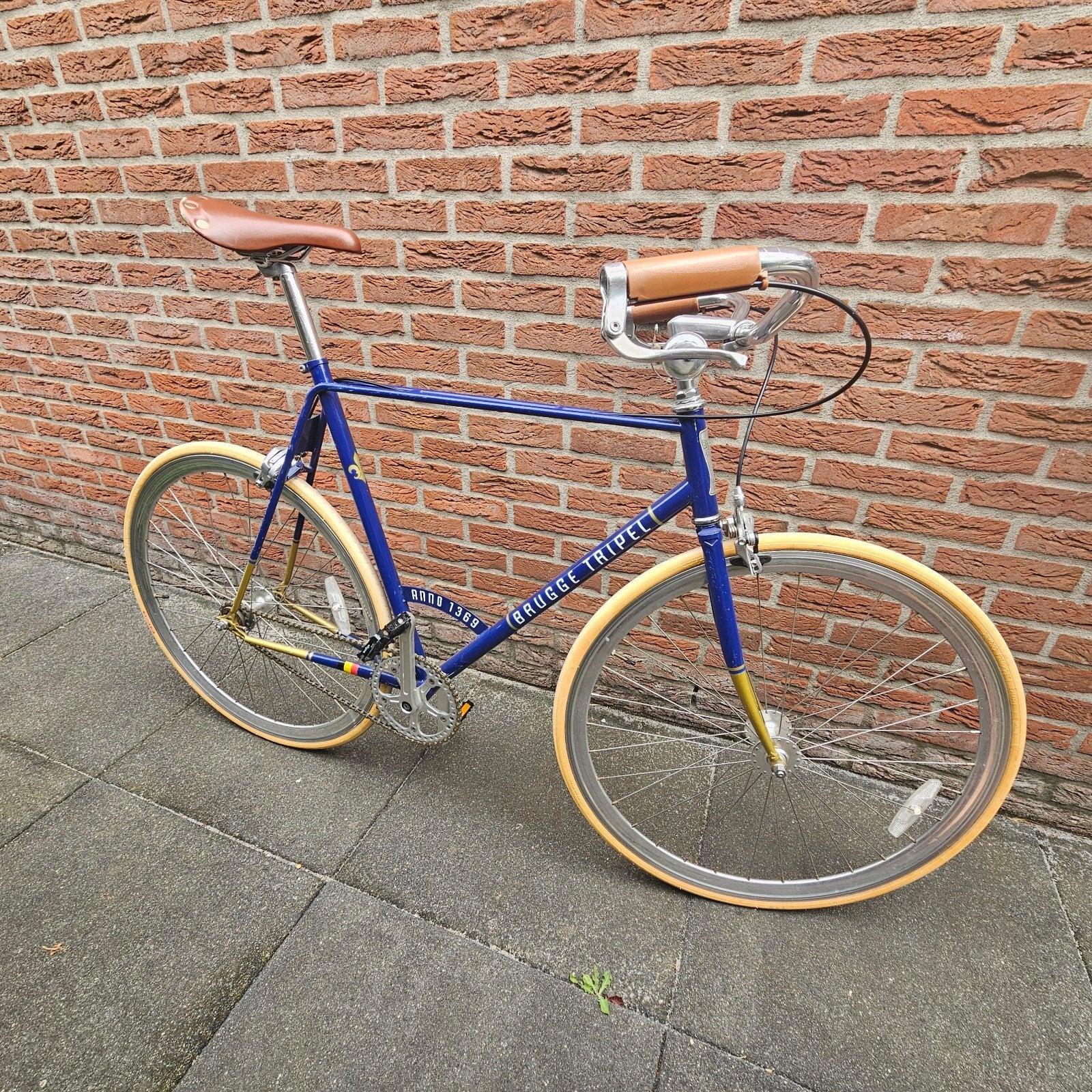 Brugges Tripel caferacer/fixi - Blauw/Goud, zo goed als nieu, Velgrem, Zo goed als nieuw, 53 tot 57 cm, Ophalen