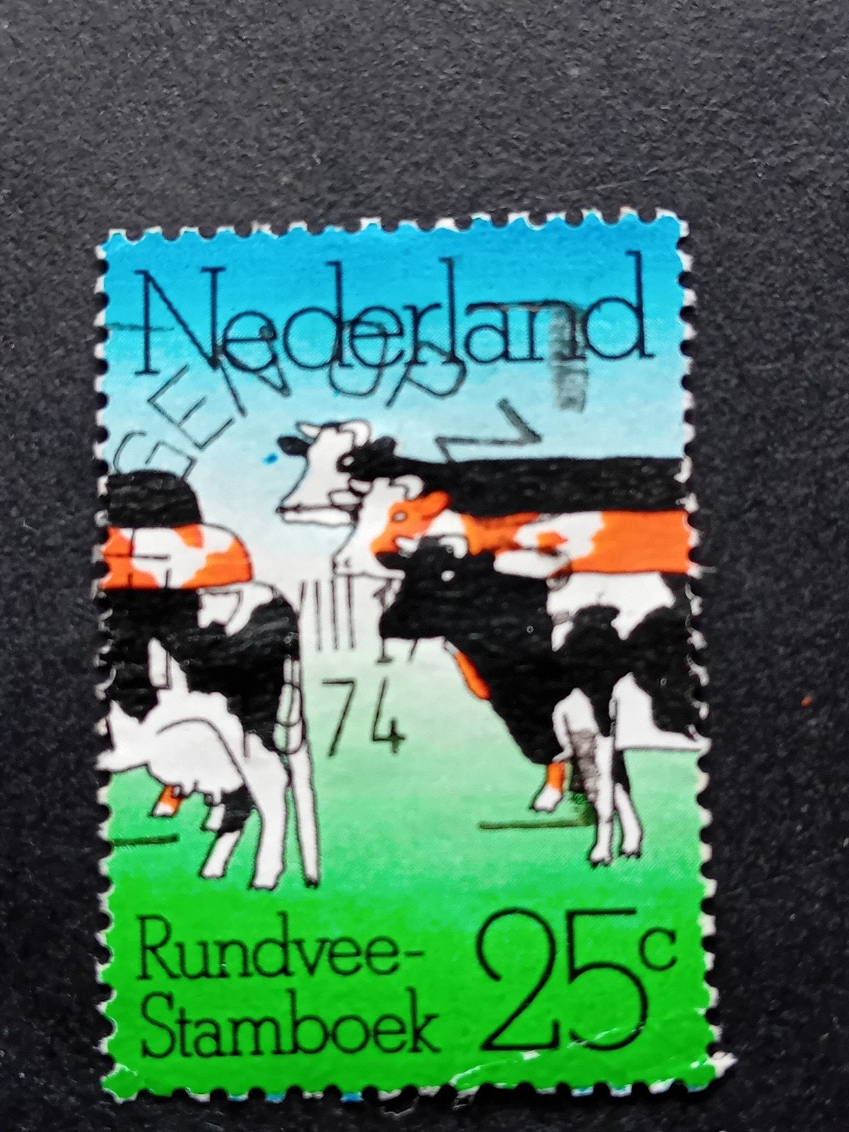 Nederland postzegel 1974 Rundvee-Stamboek 25c gestempeld, Postzegels en Munten, Ophalen of Verzenden, Na 1940, Gestempeld