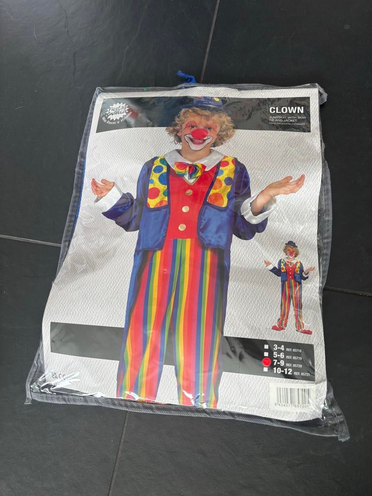 Clown Kostuum Jumpsuit met Strik en Jasje (7-9 jaar), Kinderen en Baby's, Carnavalskleding en Verkleedspullen, Ophalen of Verzenden