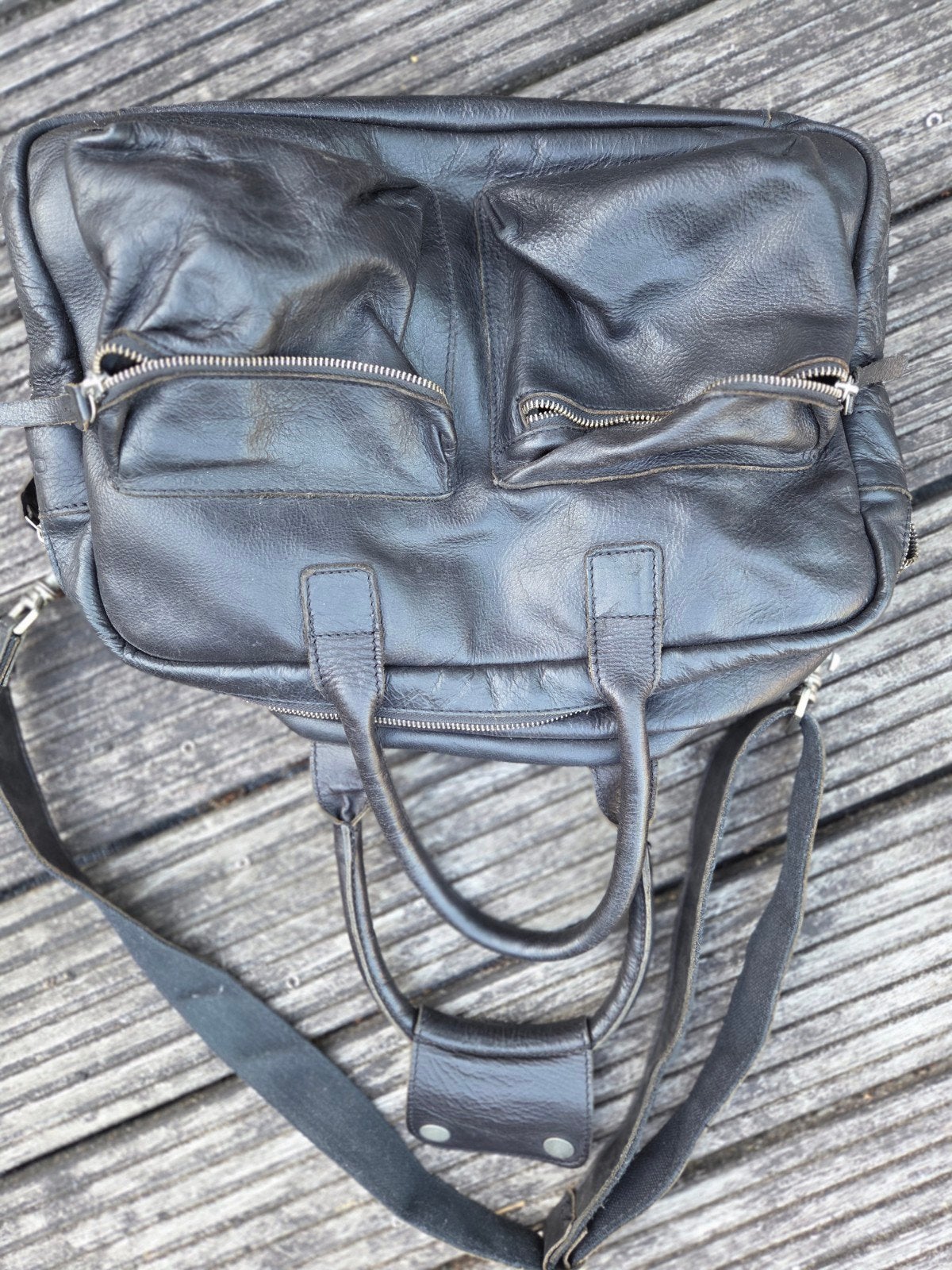 Cowboysbag luiertas - Zwart leer, Kinderen en Baby's, Luiertassen, Gebruikt, Verstelbare schouderband, Cowboysbag, Zwart