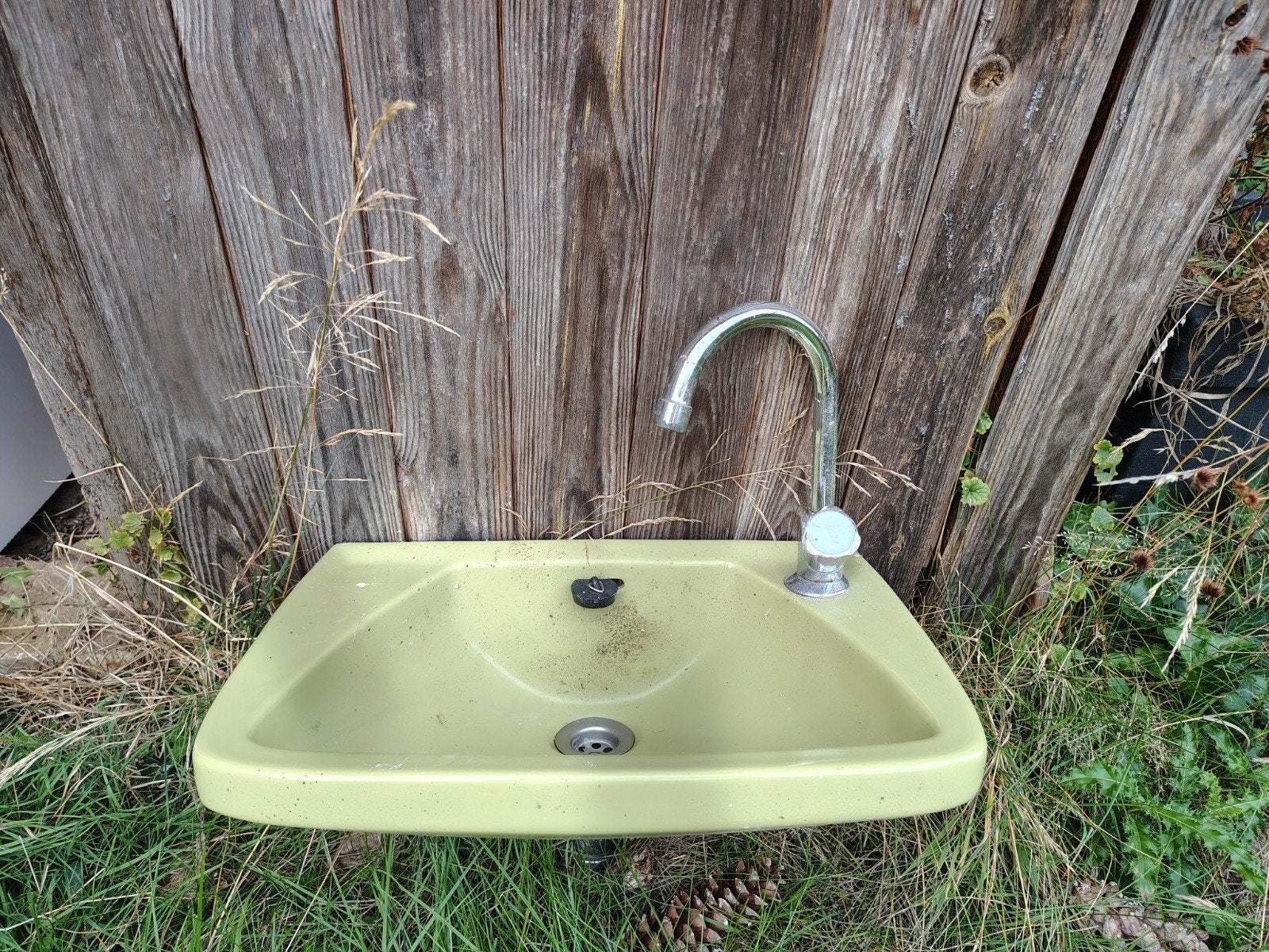 Vintage Groene Wastafel met Kraan - Gebruikt, Ophalen, Gebruikt, Chroom, Wastafel