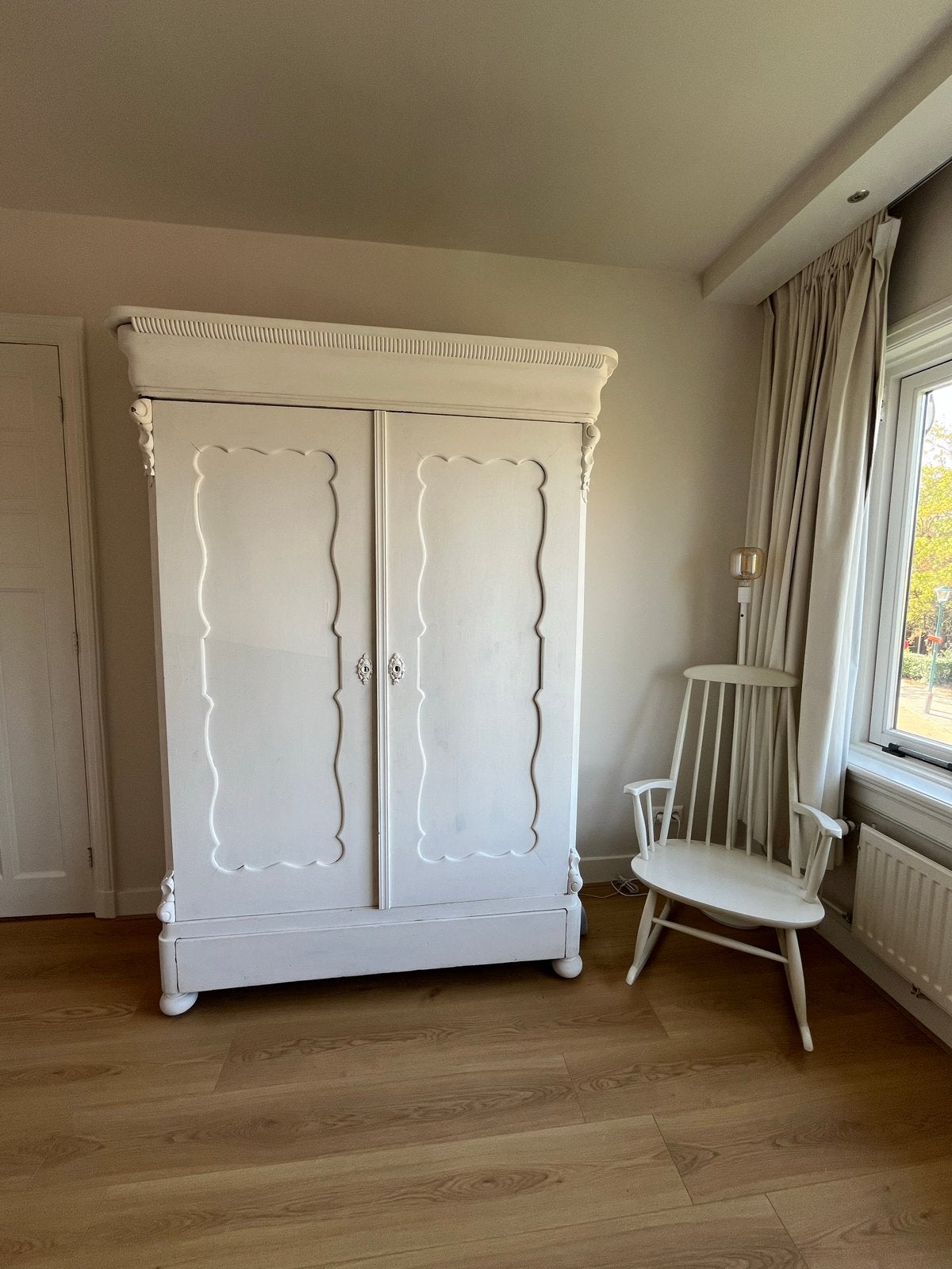 Antieke Biedermeier Kledingkast - Wit Geverfd, Ophalen