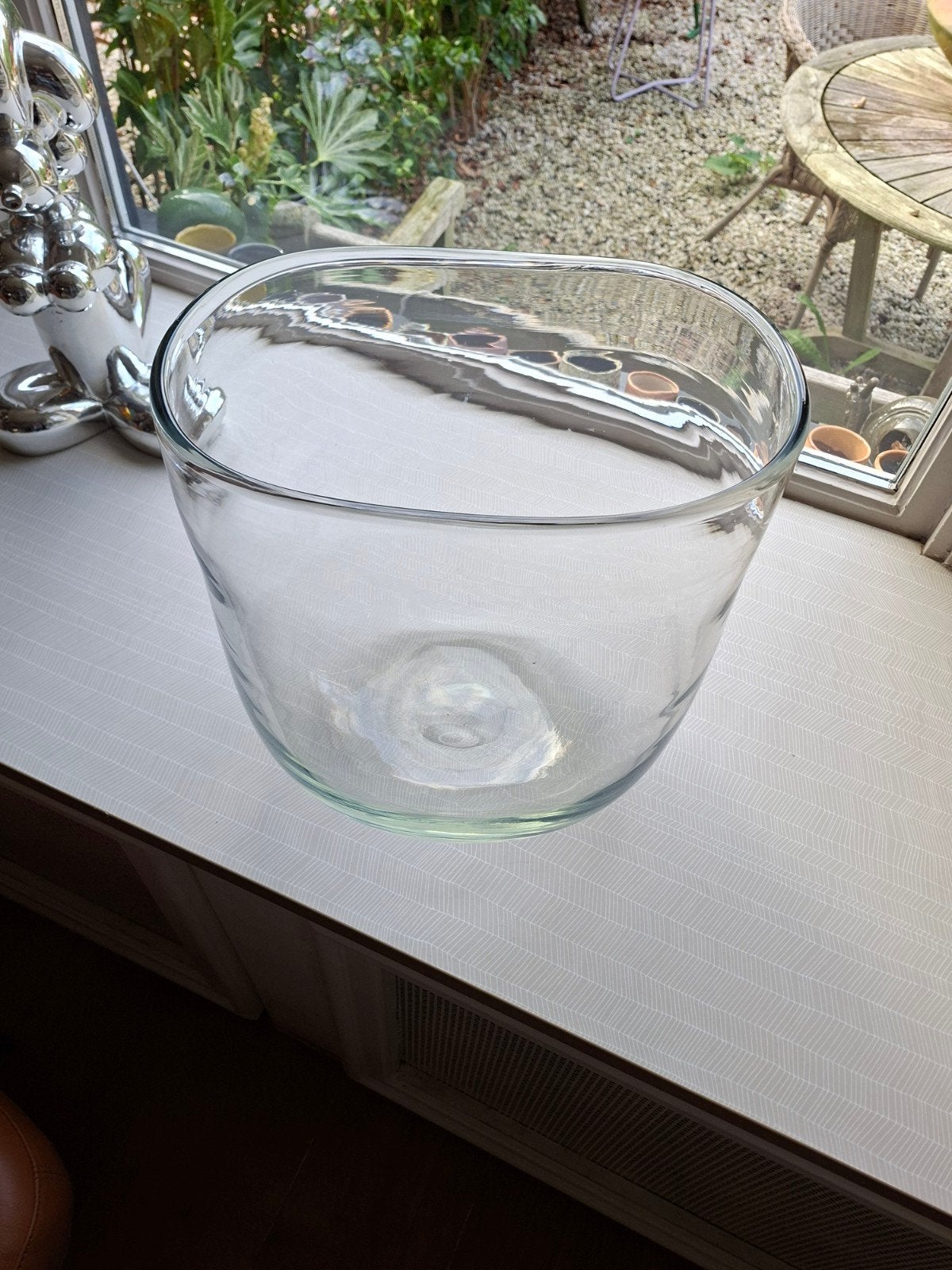 Grote glazen vaas/schaal, ovaal, decoratief, Ophalen of Verzenden