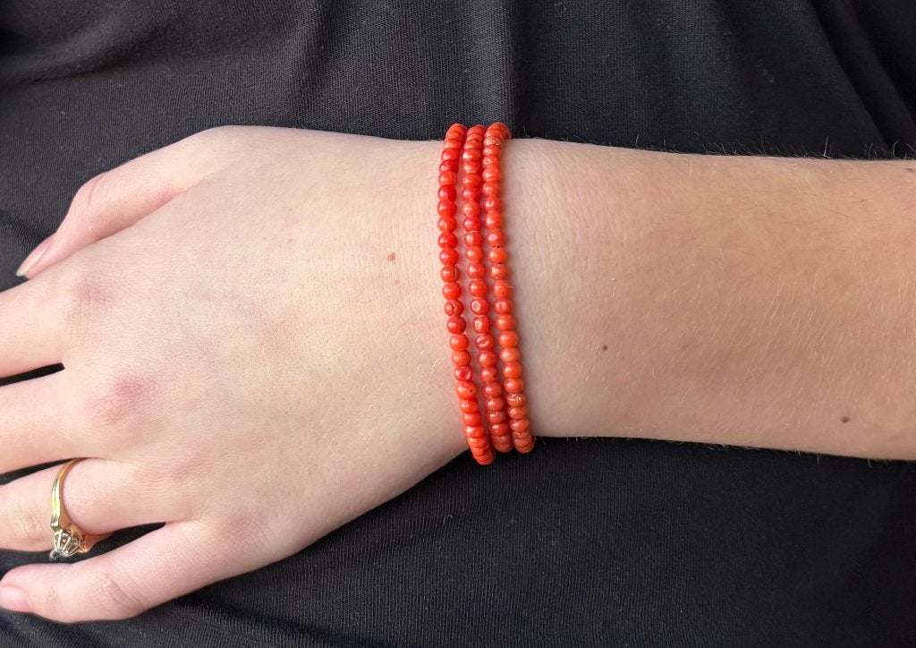 Bloedkoraal armband antiek 14k slot goud dames fraai, Ophalen of Verzenden, Goud, Armband, Met edelsteen