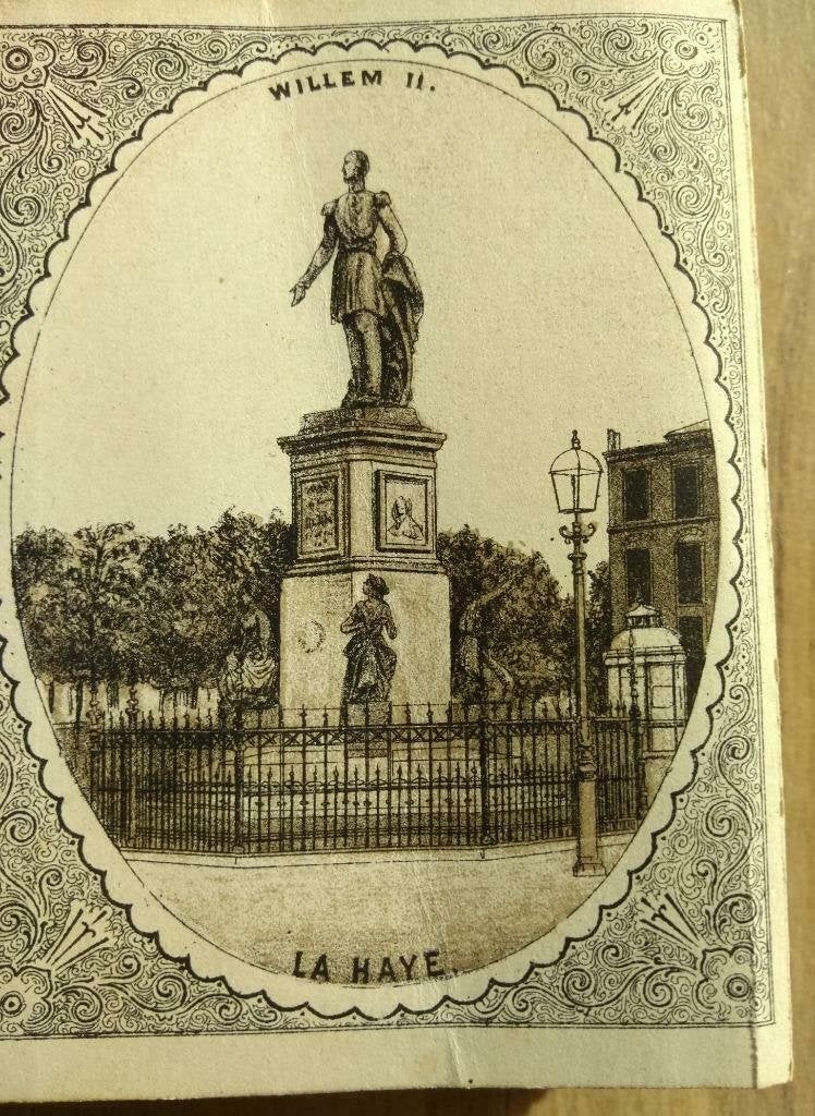44/Den Haag Standbeeld Willem II kleine Litho 1875 Zeldzaam, Ophalen of Verzenden