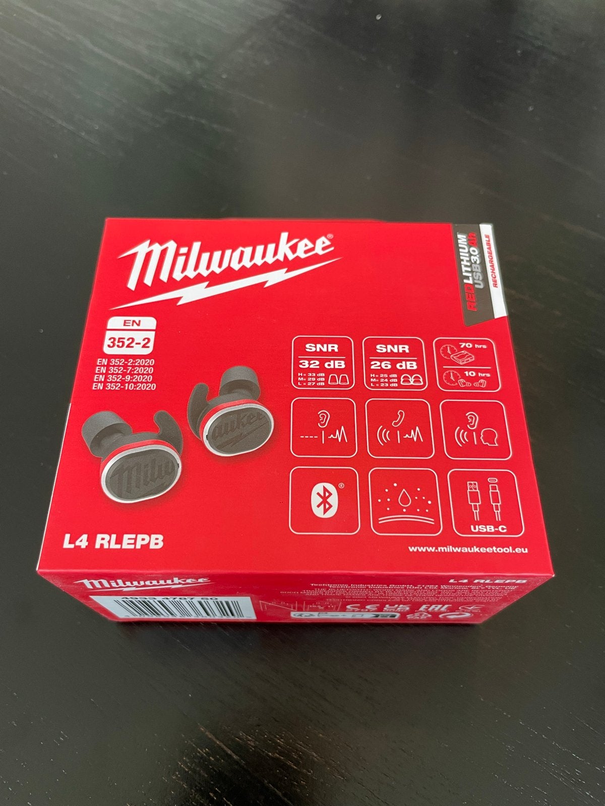 Milwaukee L4 RLEPB Oordopjes met Bluetooth en Gehoorbescherm, Bluetooth, Gehoorbeschermer, Zo goed als nieuw, Zwart