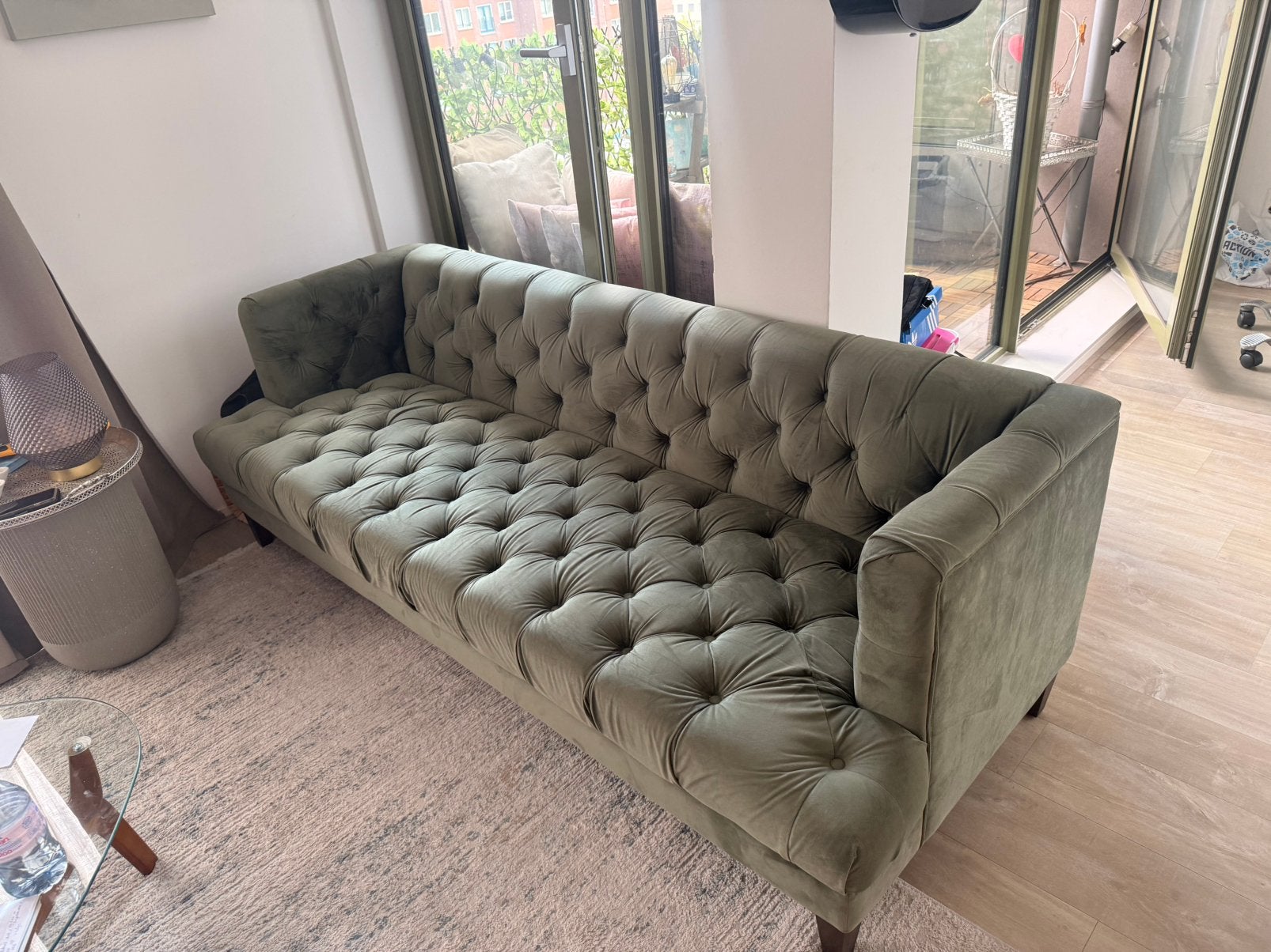 Chesterfieldbank- 3 zitsbank- velours/velvet, Ophalen, Zo goed als nieuw, 75 tot 100 cm, Tweepersoons