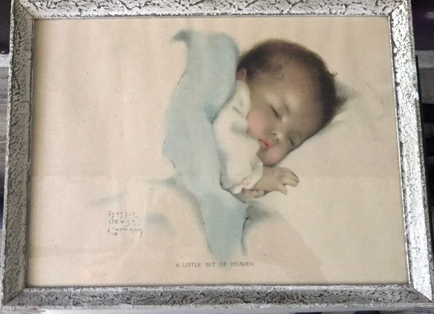 Mooie oude prent van slapende baby, Ophalen of Verzenden, Voor 1940, Gebruikt