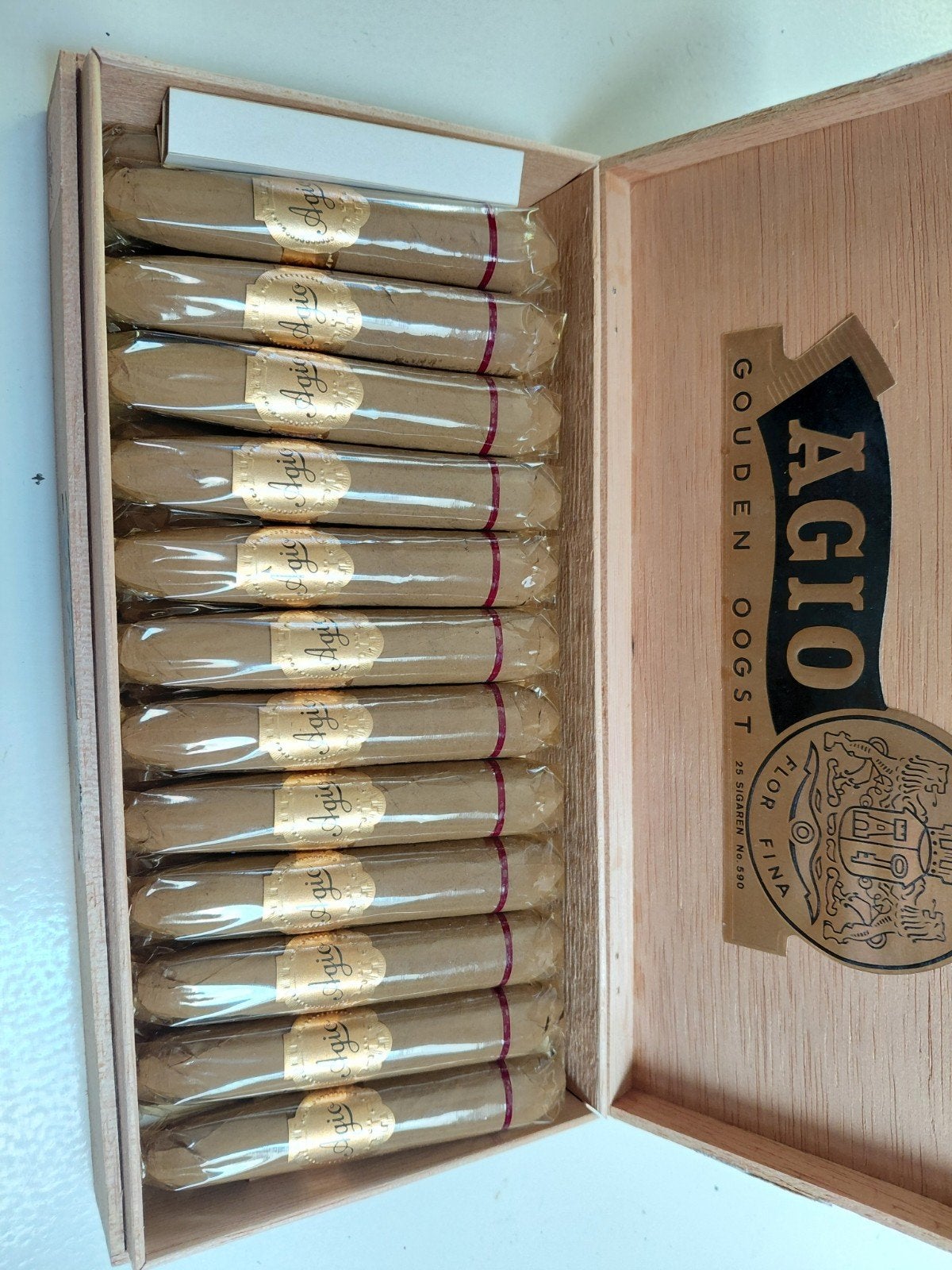 Vintage  sigarenkist met originele sigaren Agio gouden oogst, Ophalen of Verzenden, Zo goed als nieuw, Tabaksdoos of Verpakking