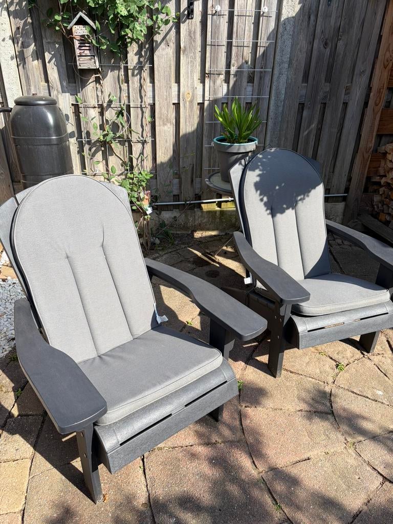 Originele Keter Troy Adirondack 2 tuinstoelen incl. kussens, Ophalen, Gebruikt, Kunststof