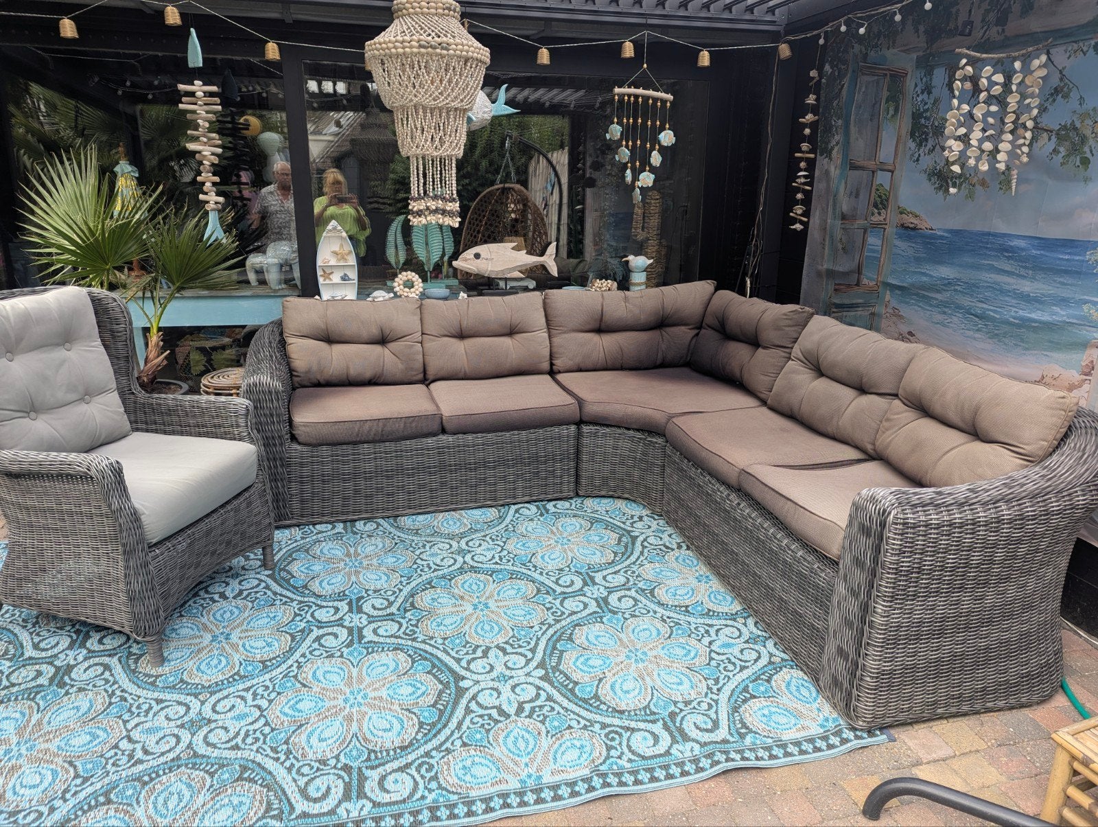 compleet wicker loungeset met tafel en fauteuil, Ophalen, Kunststof, Gebruikt, Bank