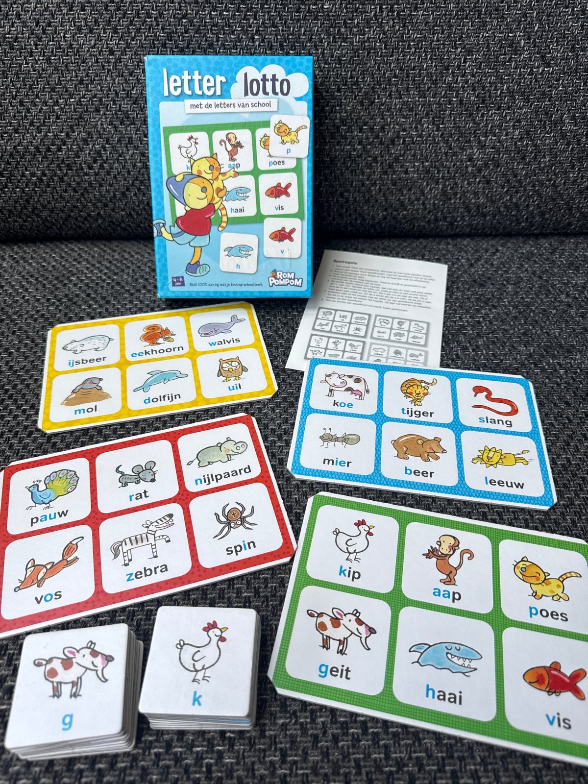 Letter Lotto Rompompom - Leerzaam Letterspel voor Kinderen, Een of twee spelers, Ophalen, Zo goed als nieuw