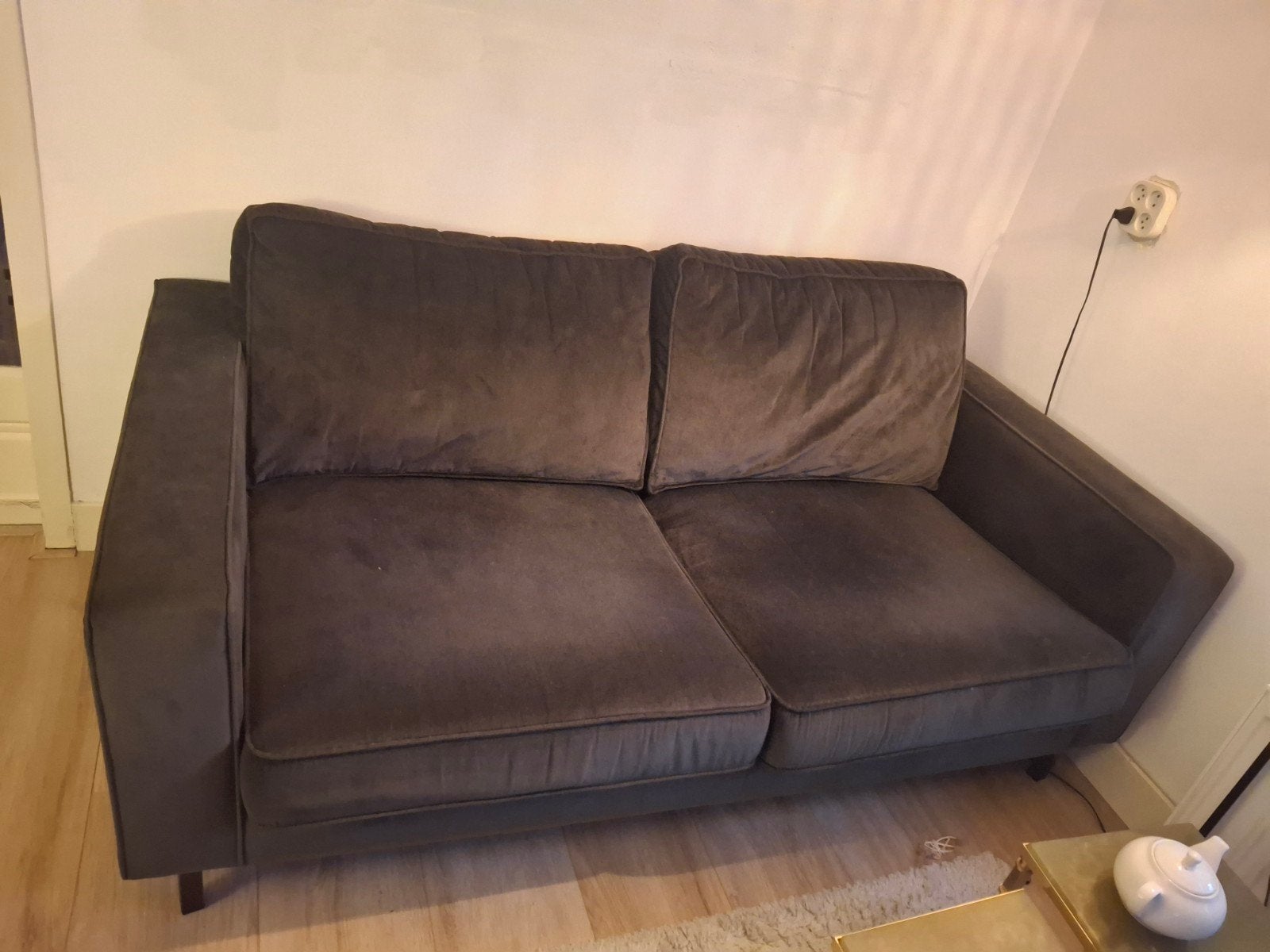 Bank 2,5-zits fluweel groen, Ophalen, Gebruikt, Tweepersoons, 75 tot 100 cm