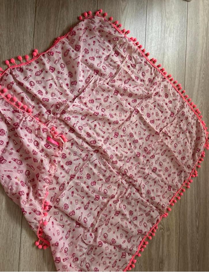 Roze sjaal met pompons en print van LE BIG, Ophalen, Zo goed als nieuw, Meisje, Sjaal