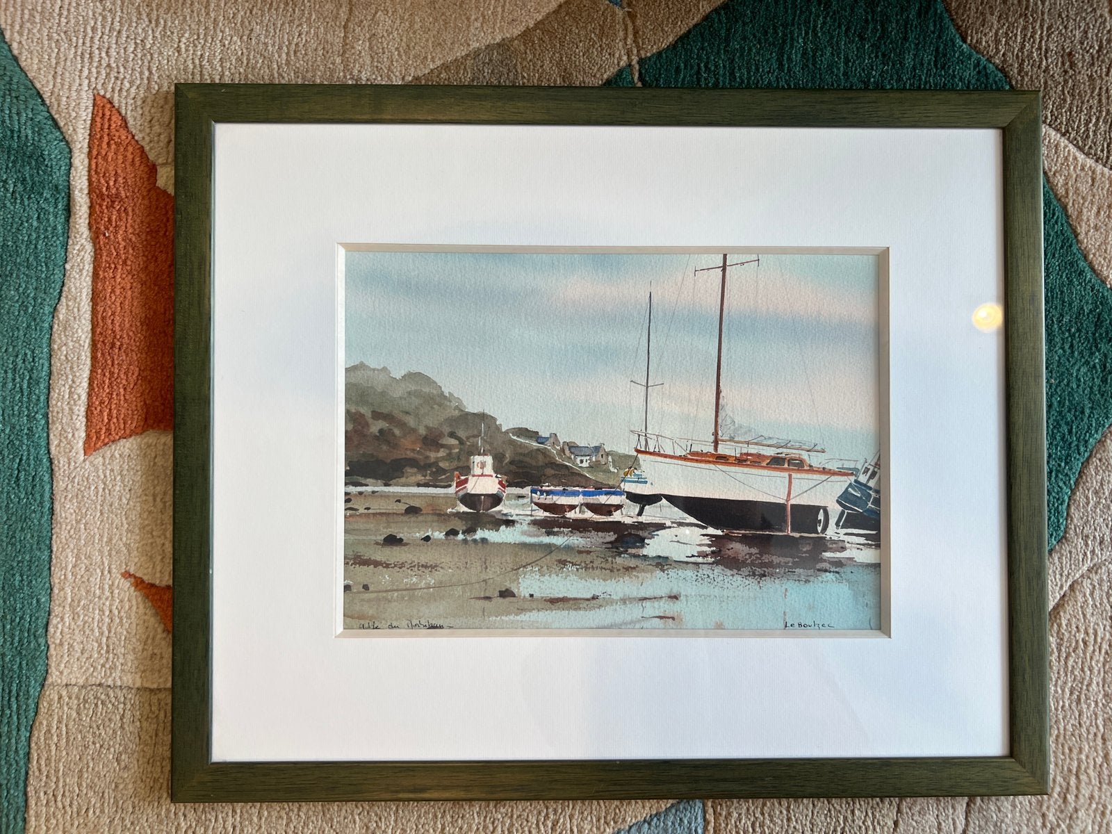 Origineel Aquarel Claude Le Boulzec Maritiem boten, Antiek en Kunst, Maritiem / water, Bijzondere lijst, Ophalen of Verzenden