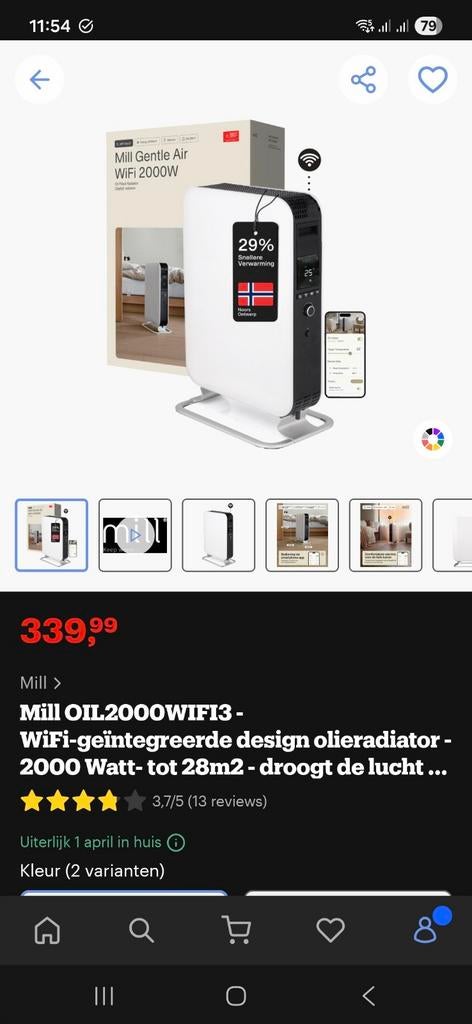 Mill OIL2000WIFI3 Olieradiator - 2000W - WiFi - Zwart, 30 tot 80 cm, Radiator, Nieuw, Ophalen of Verzenden