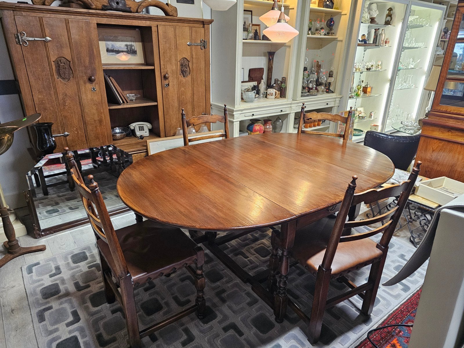 Ovale massief eiken hangootafel - inklapbaar, Antiek en Kunst, Antiek | Meubels | Tafels, Ophalen of Verzenden