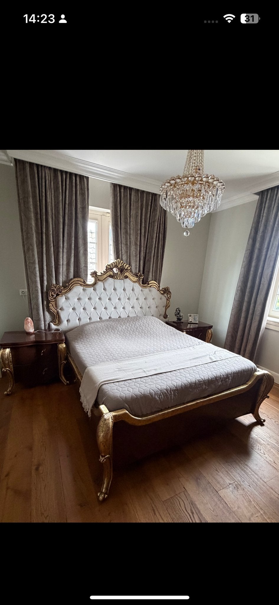 Exclusieve barok slaapkamer hoogglans bruin met goud, Ophalen, Zo goed als nieuw, Tweepersoons