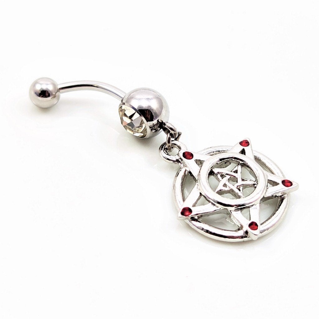RVS Dopel-Pentagram Navelpiercing met Rode-Zirkonia, Navelpiercing, Staal, Birgitta-Gracht 33, 6465 EL Kerkrade, Nederland, Verzenden