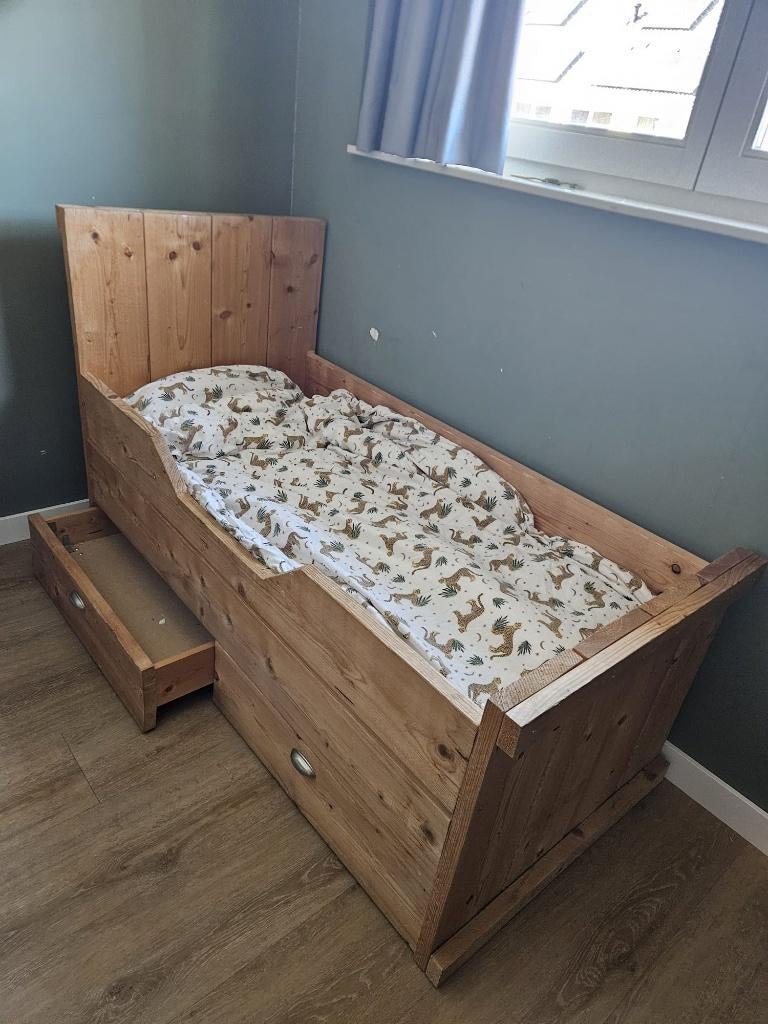 Kinderbed steigerhout 160x77, Ophalen, Gebruikt, 70 tot 85 cm, 140 tot 160 cm