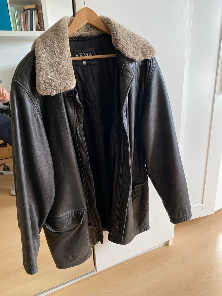 ARMA Runderleren Zwarte Jas met Afneembare Kraag Maat 50/XL, Kleding | Heren, Jassen | Winter, Ophalen of Verzenden, Gedragen
