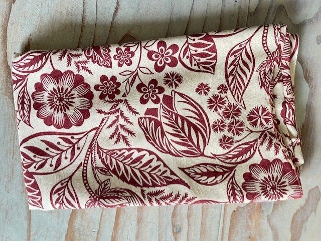 Stof ecru bordeauxrood retro echt vintage, 120 cm of meer, Beige, Nieuw, Ophalen of Verzenden