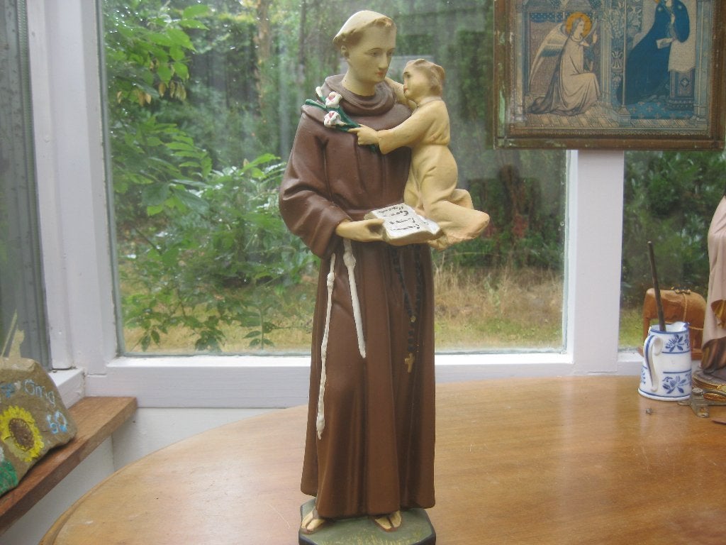 Antiek beeld van Sint Antonius met kindje Jezus, Ophalen of Verzenden
