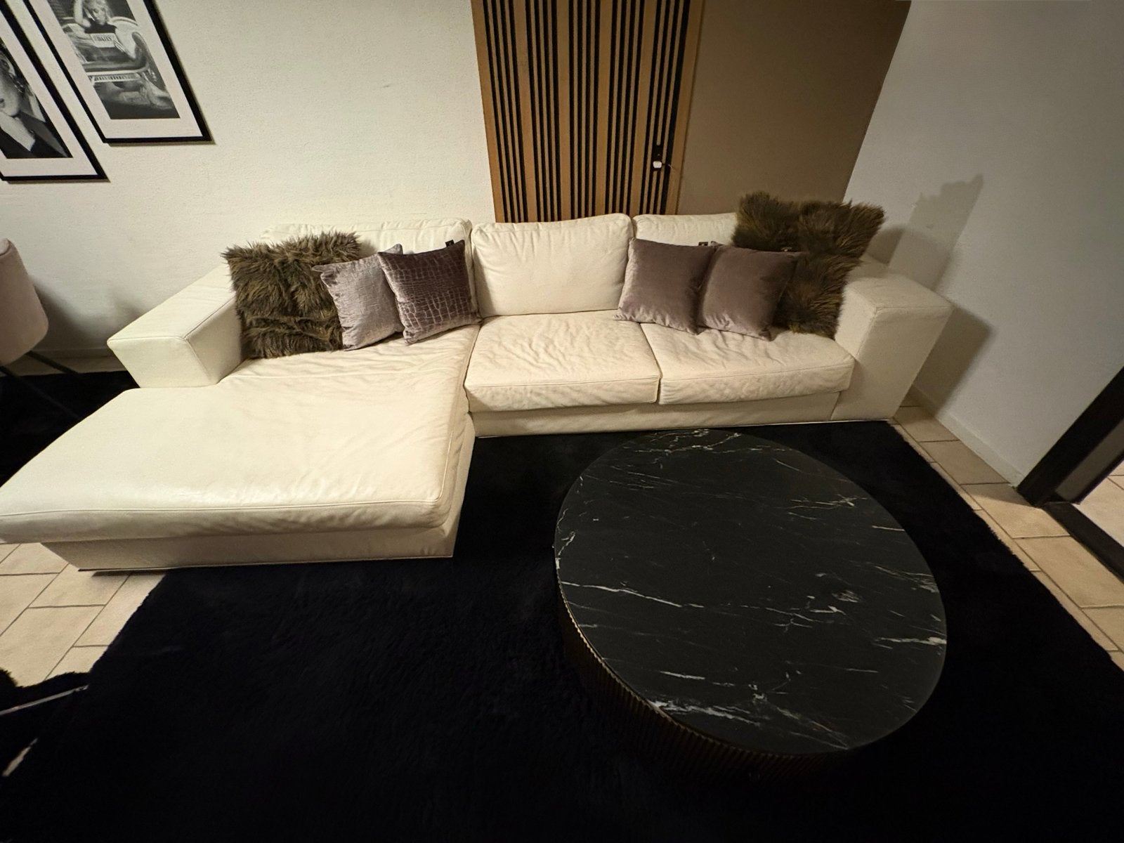 Leren hoekbank, wit/crème, zo goed als nieuw, Huis en Inrichting, Banken | Bankstellen, Ophalen, 100 tot 125 cm, Hoekbank, 300 cm of meer