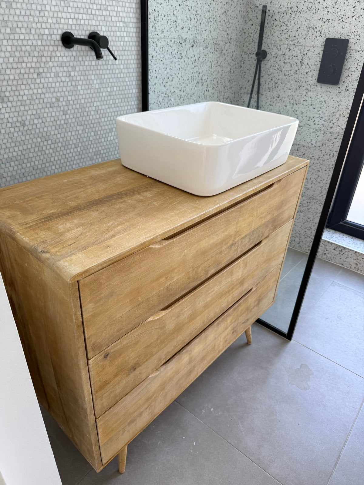 Houten badkamerkast met wastafel, Gebruikt, Minder dan 100 cm, Wastafelkast, 25 tot 50 cm