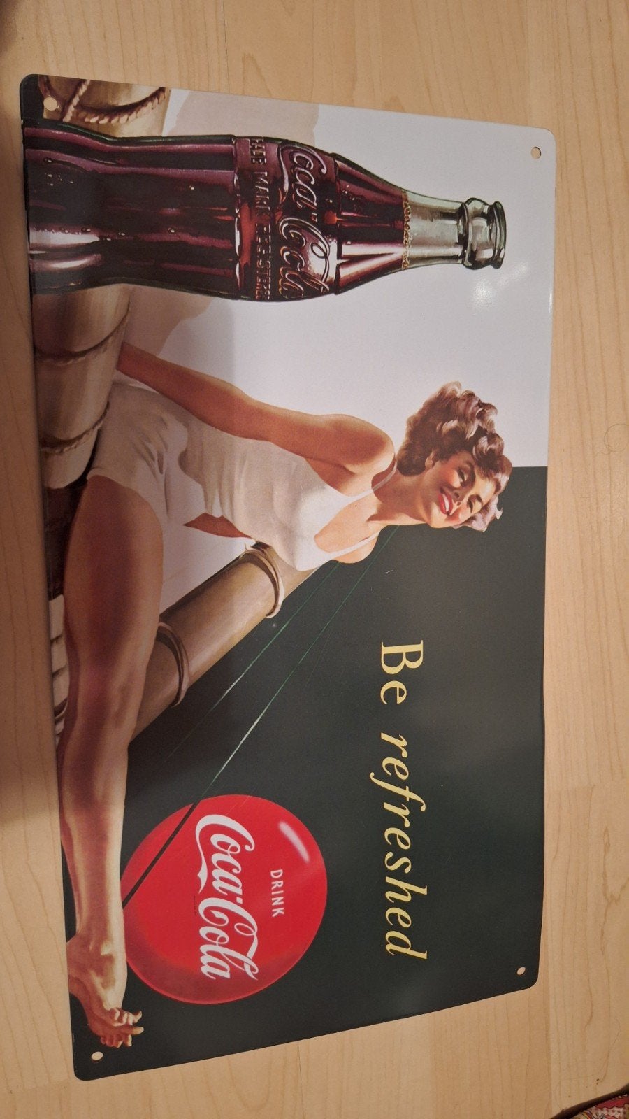 Coca-Cola 'Be Refreshed' metalen reclamebord, Verzamelen, Ophalen, Zo goed als nieuw, Reclamebord