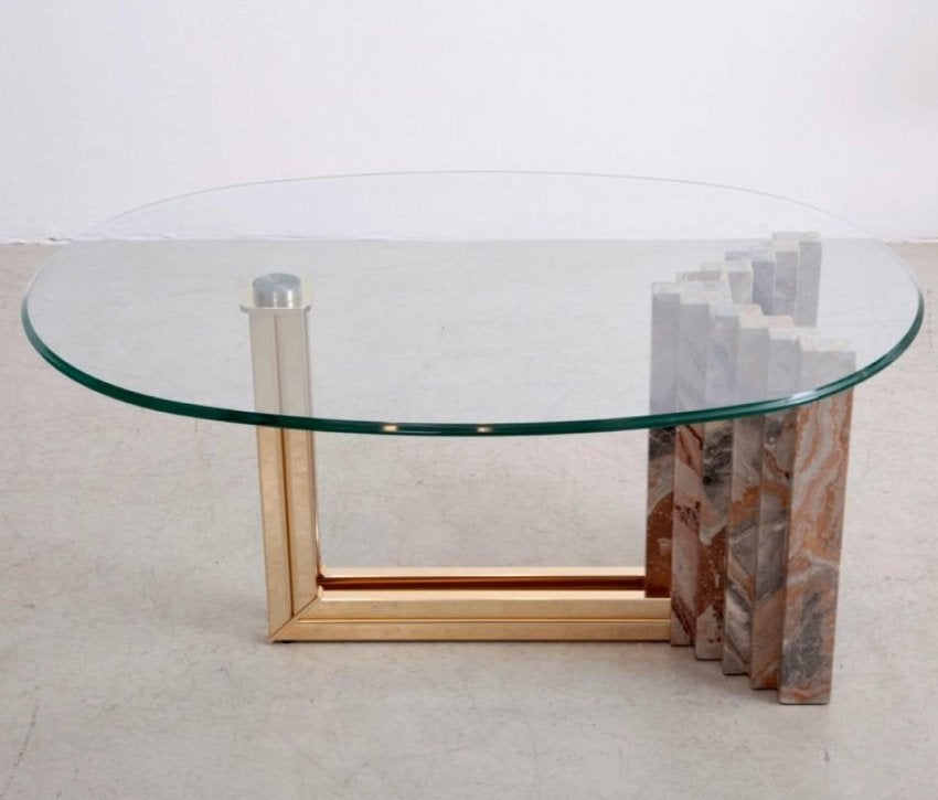 Italiaanse design marmeren salontafel uit de jaren 70, Huis en Inrichting, Tafels | Salontafels, 100 tot 150 cm, Zo goed als nieuw