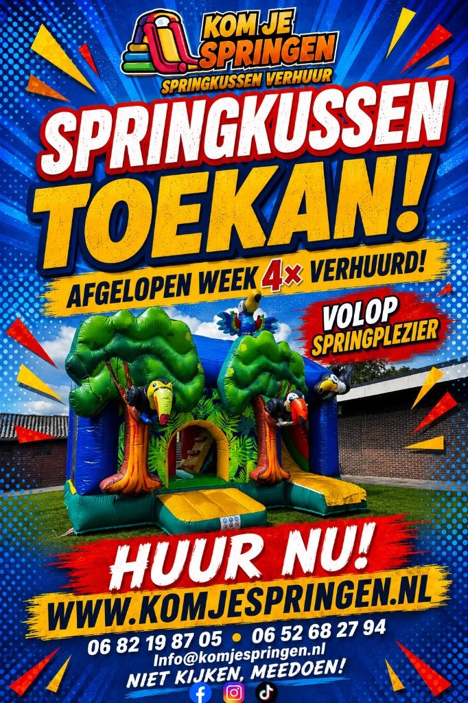 Toekan Springkussen huren Jungle springkussen voor elk feest, Hobby en Vrije tijd, Ophalen, Zo goed als nieuw, Overige