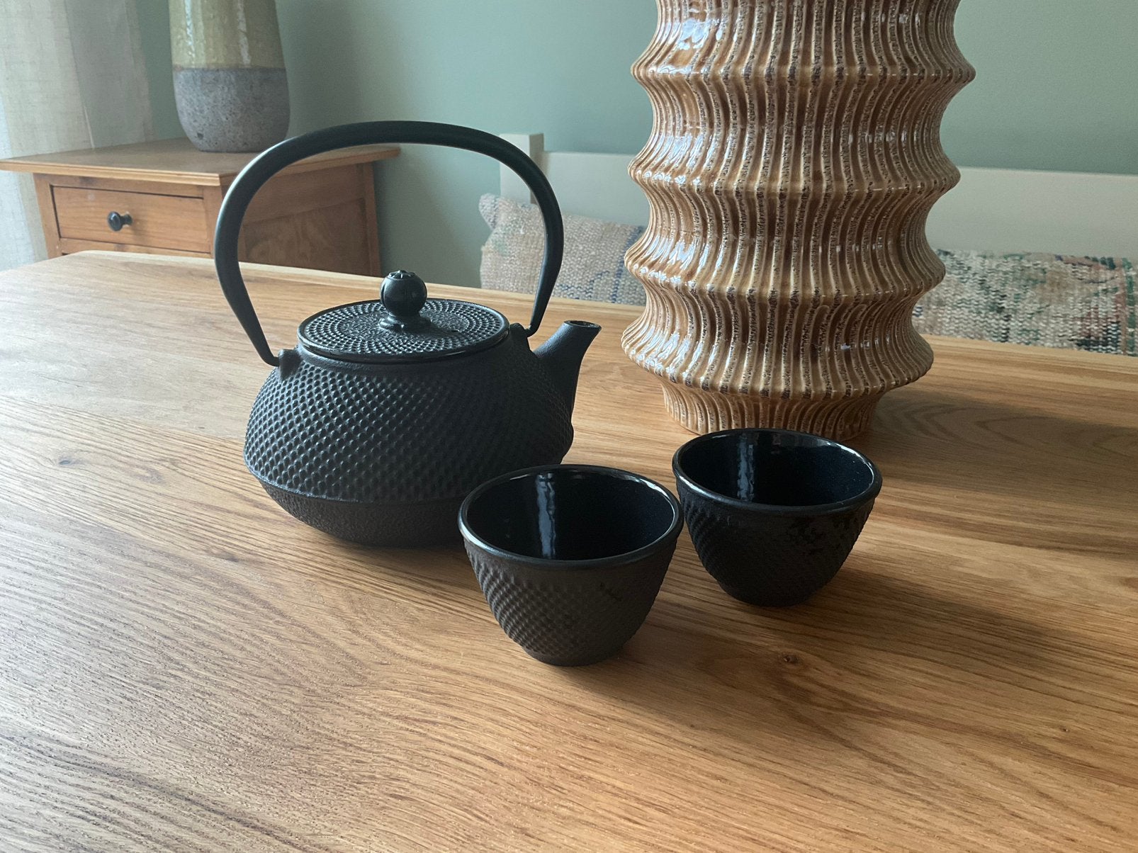 Gietijzeren theepot met kopjes, Gebruikt, Ophalen of Verzenden, Theepot, Overige materialen