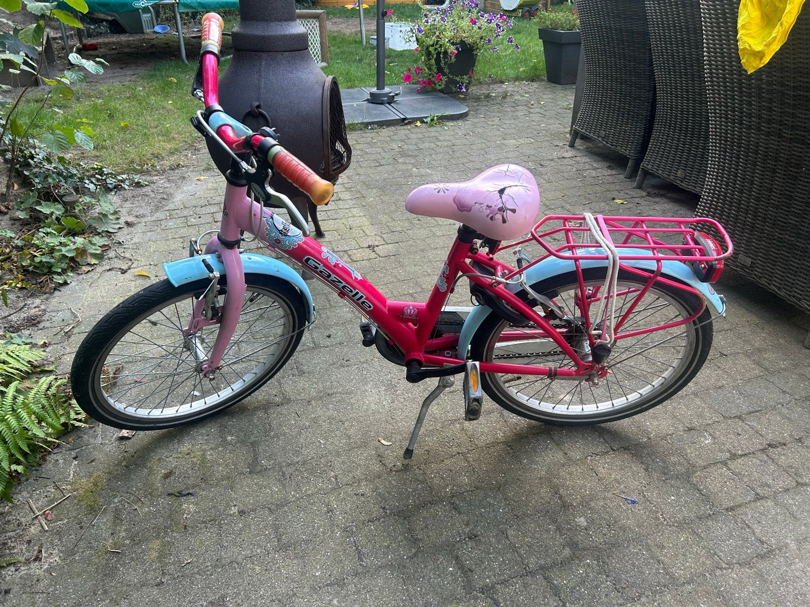 Gazelle kinderfiets 20 inch - Roze/Blauw, Ophalen, Gebruikt, Terugtraprem, 20 inch of meer