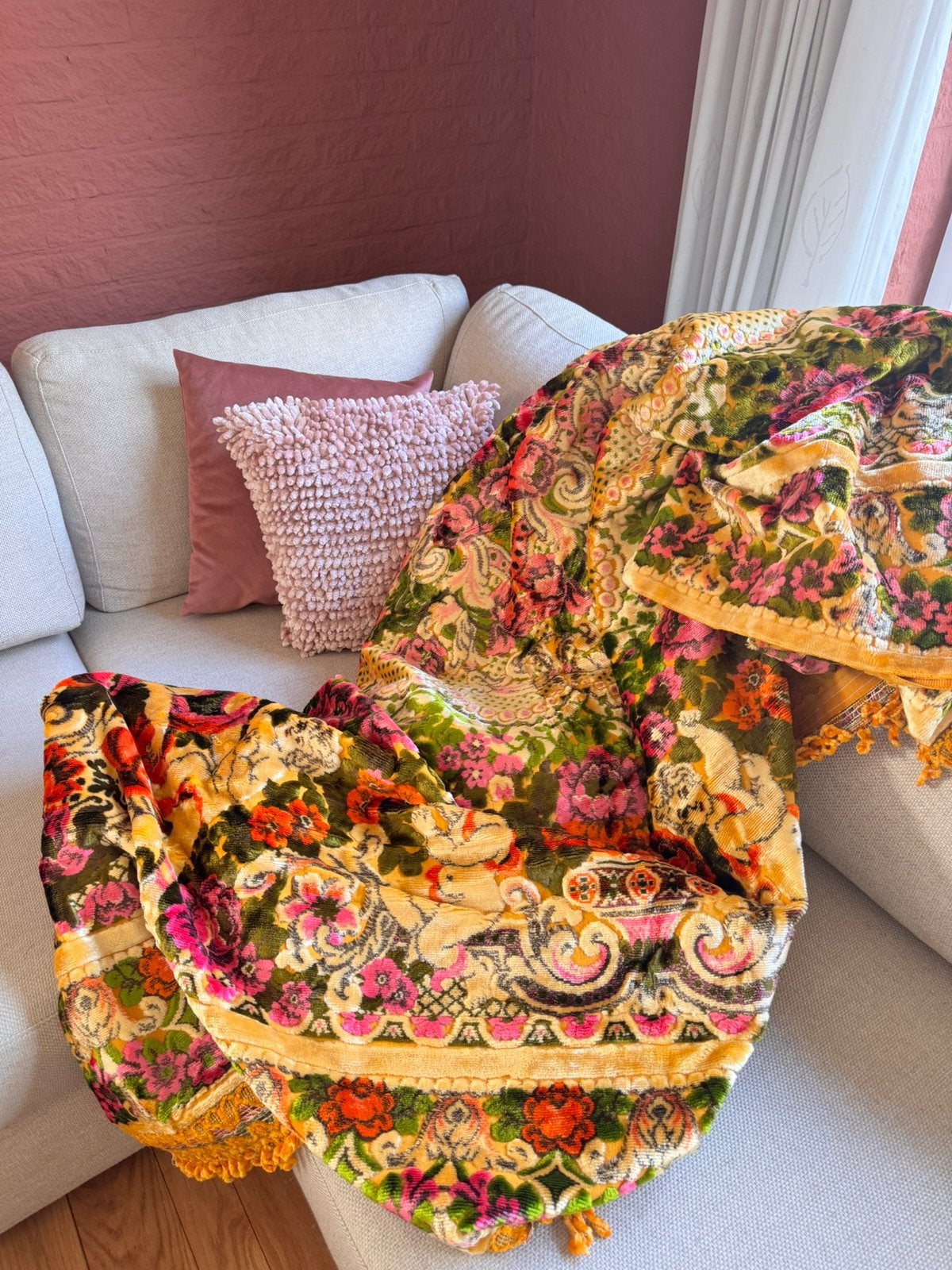 Grote vintage Italiaanse sprei, kleed, grandfoulard, Ophalen of Verzenden