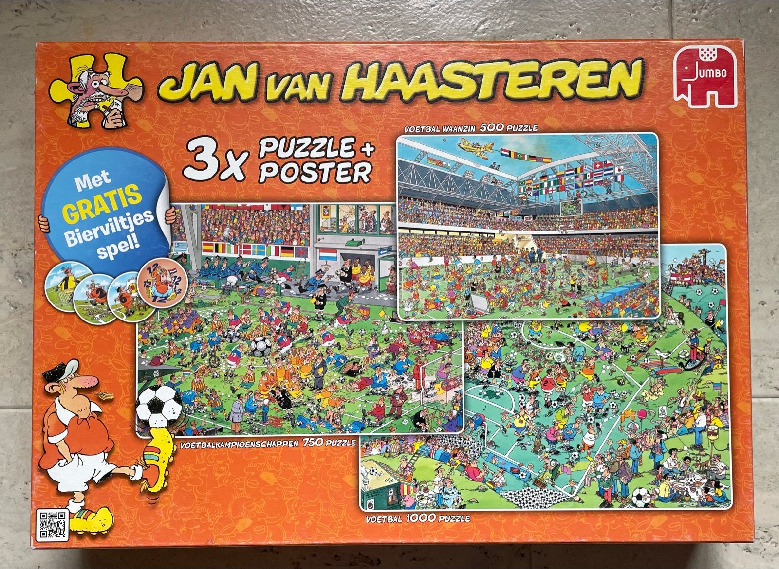 Jan van Haasteren Voetbal Puzzels 3x (500, 750, 1000), Ophalen of Verzenden, 500 t/m 1500 stukjes, Gebruikt, Legpuzzel