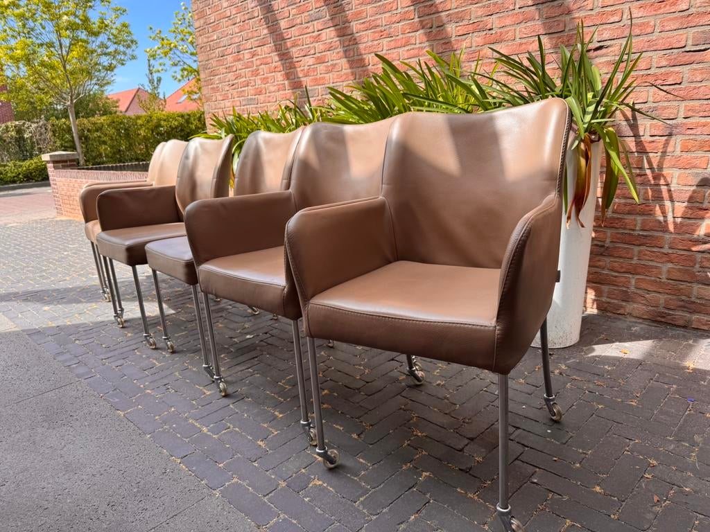 Bert Plantagie Design Eetkamerstoelen - Taupe Leer, Ophalen of Verzenden, Zo goed als nieuw