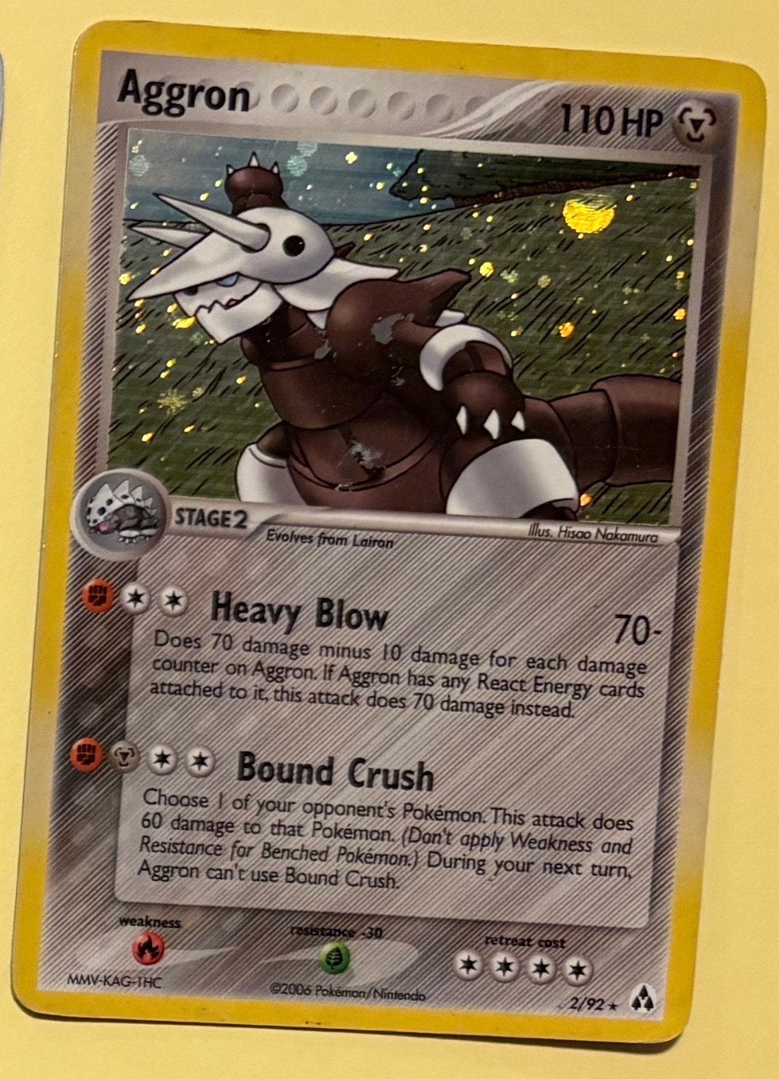 Pokémon Kaart Aggron 2/92 Holo, Ophalen of Verzenden, Gebruikt, Losse kaart, Foil
