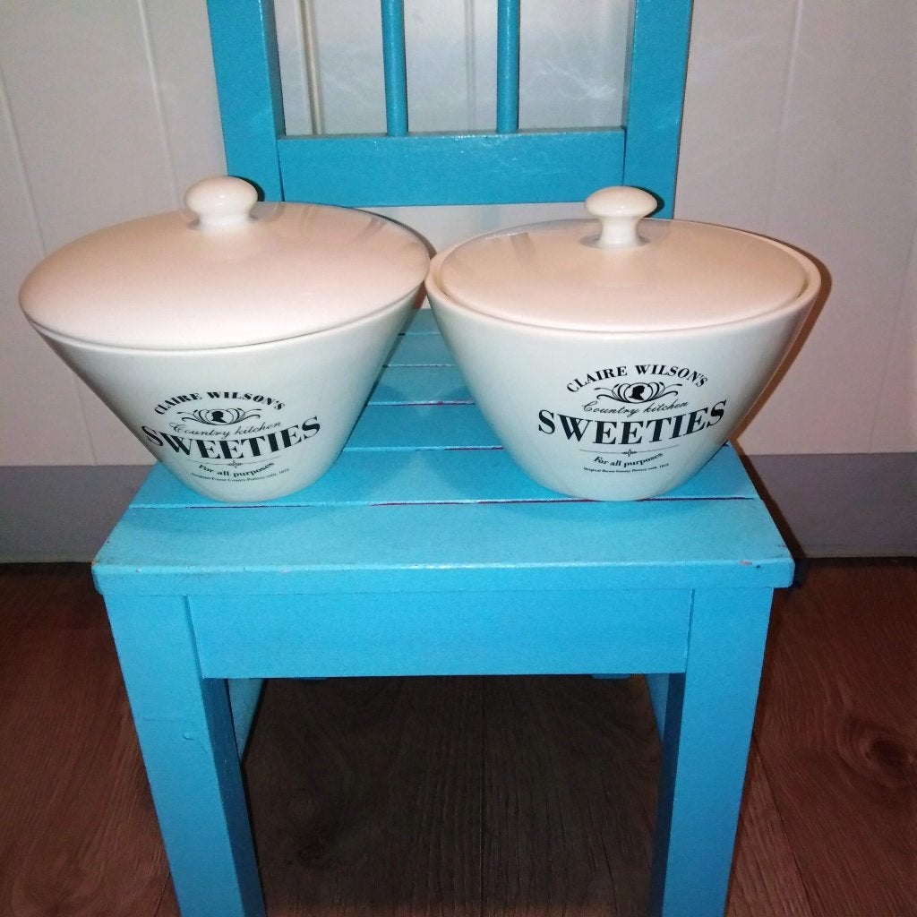 Claire wilson's sweeties pot 2 stuks zie advertentie, Ophalen, Gebruikt, Voorraadpot, Steen/keramiek