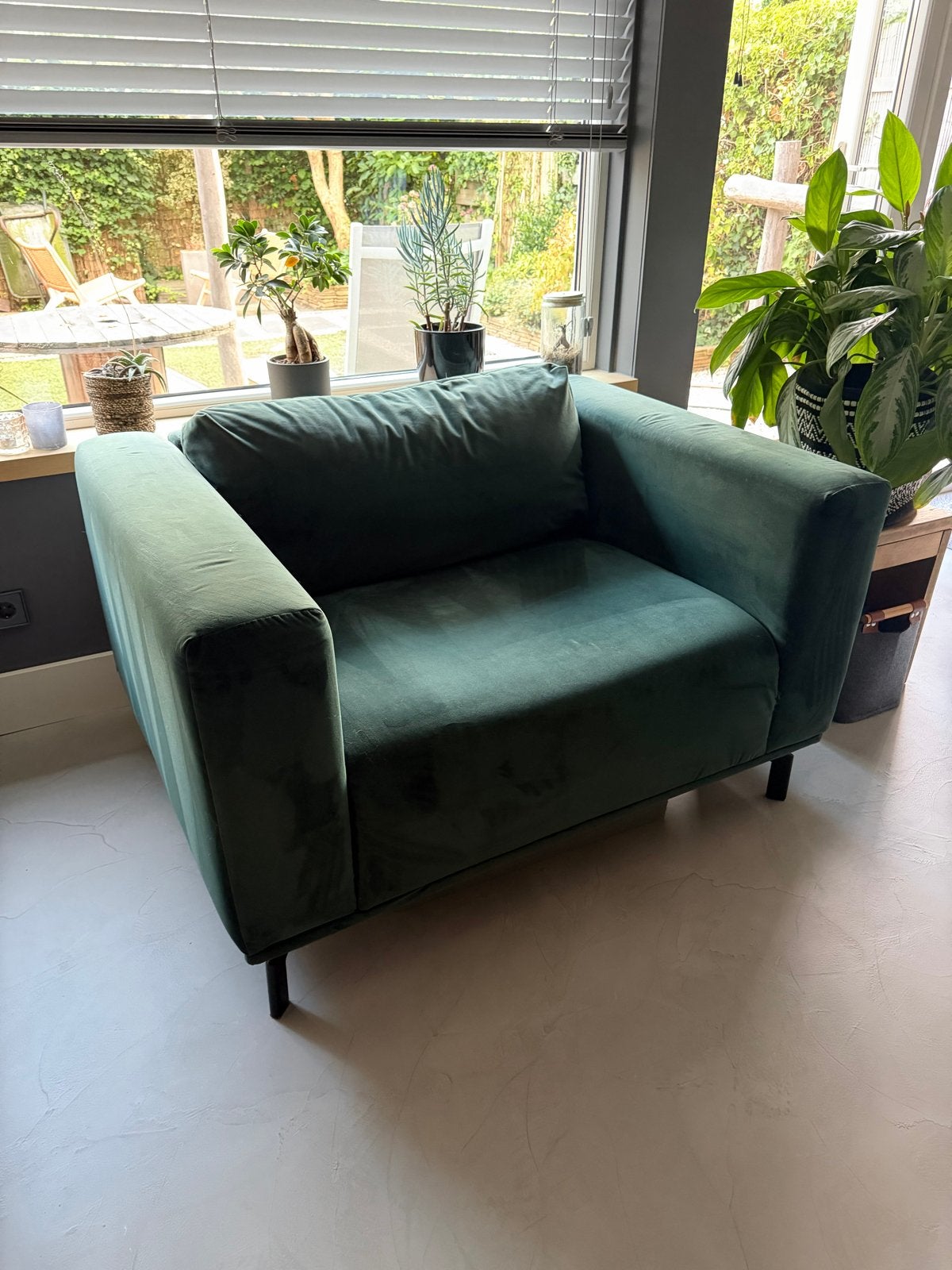 Donkergroene Loveseat - supergoed - merk 4x6 sofa, 100 tot 125 cm, Tweepersoons, Ophalen of Verzenden, Zo goed als nieuw