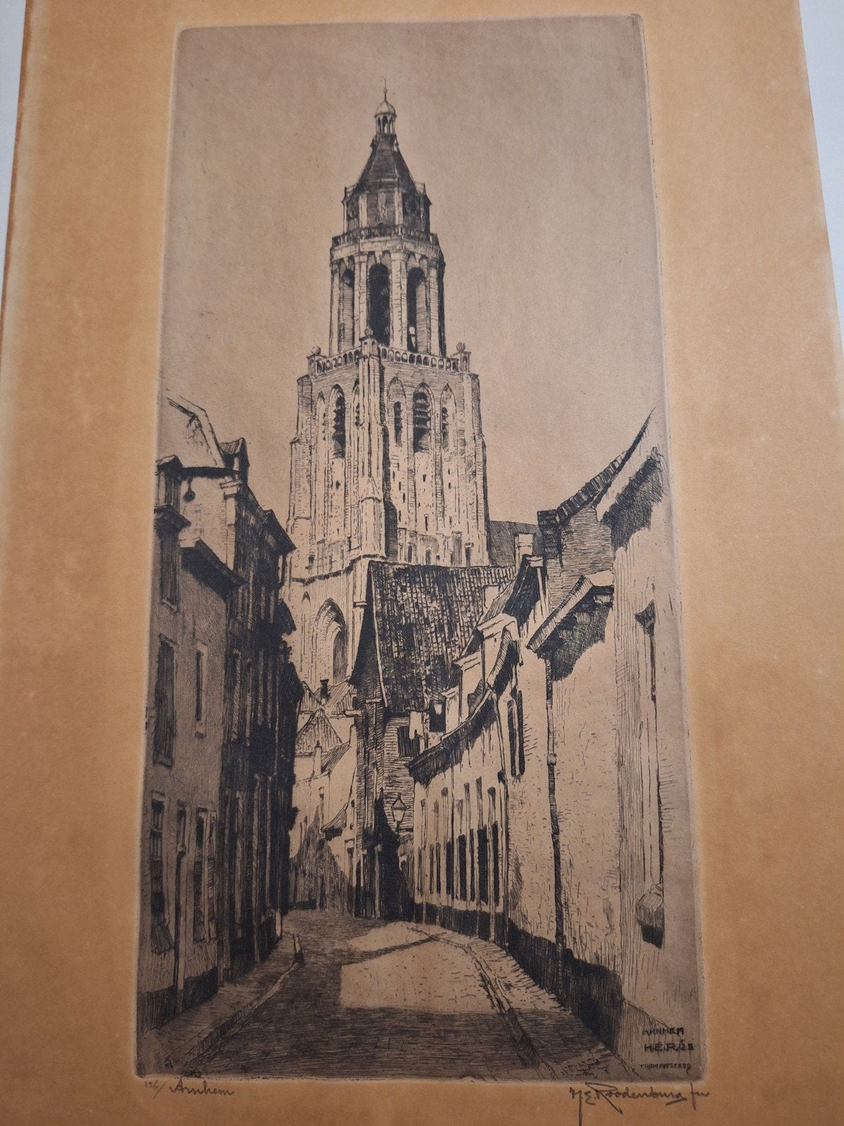 Ets Arnhem Trompetsteeg door Hendrik Roodenburg (1925), Ophalen of Verzenden
